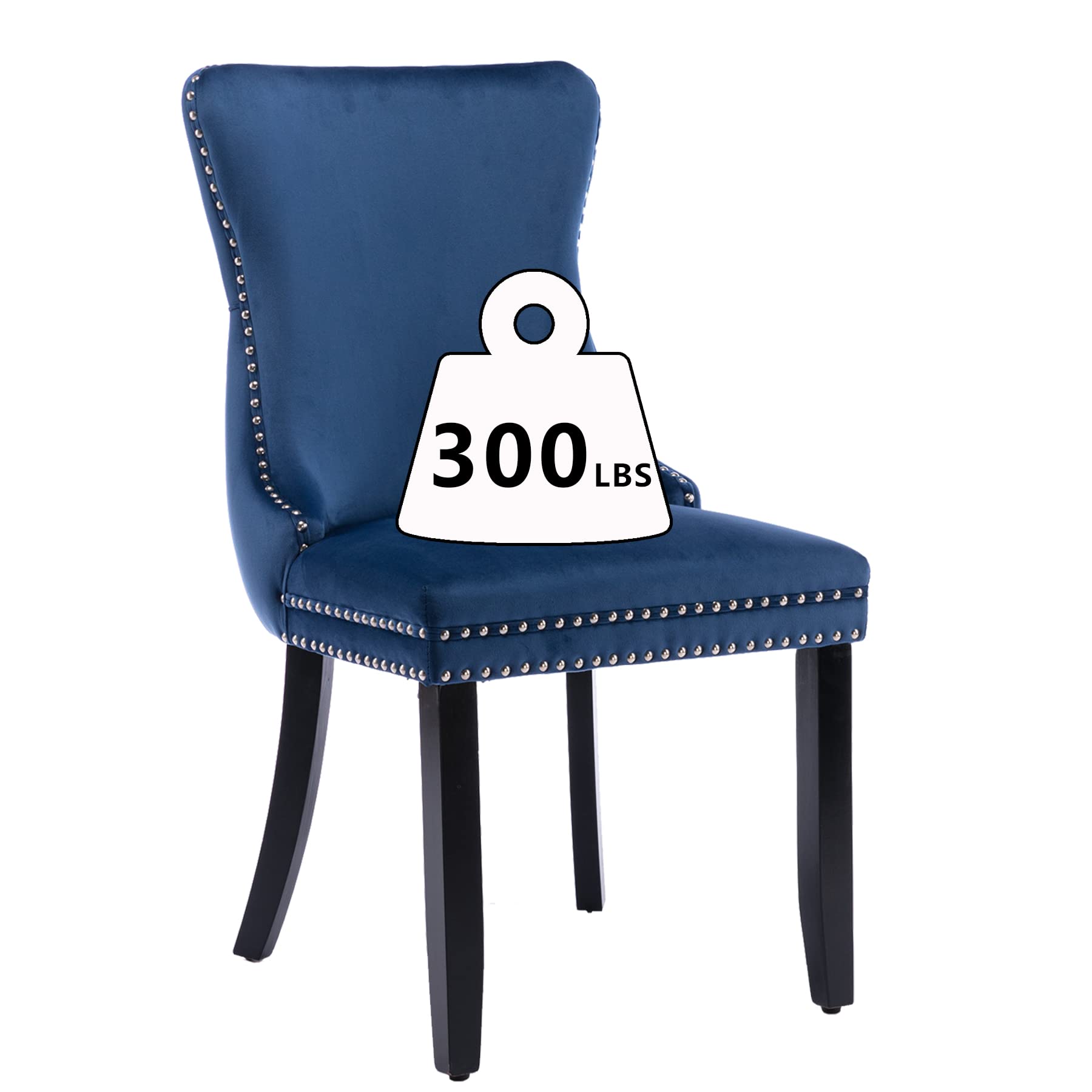 Velvet Upholstered Dining Chairs Set of 2 - Wingback Kitchen Accent Chairs with Solid Wood Legs, Nailhead Trim & Button Tufted Back - Stylish Luxury Blue Upholstery for Dining Room, Living Room & Home Decor
