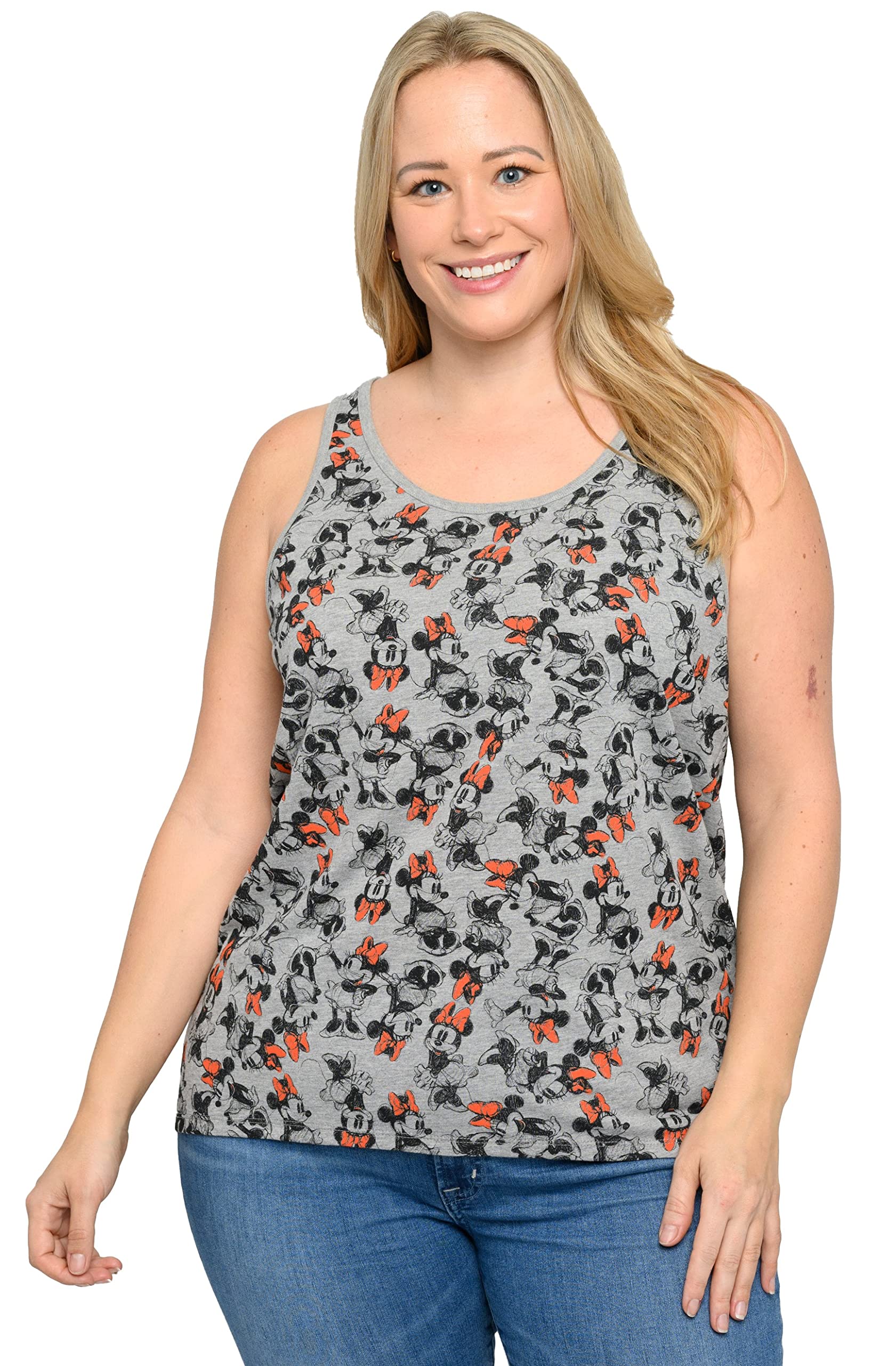 Disney Women's Plus Size Mickey & Minnie Mouse Graphic Tank Top - Officially Licensed Cute Summer T-Shirt for Travel, Beach & Casual Wear