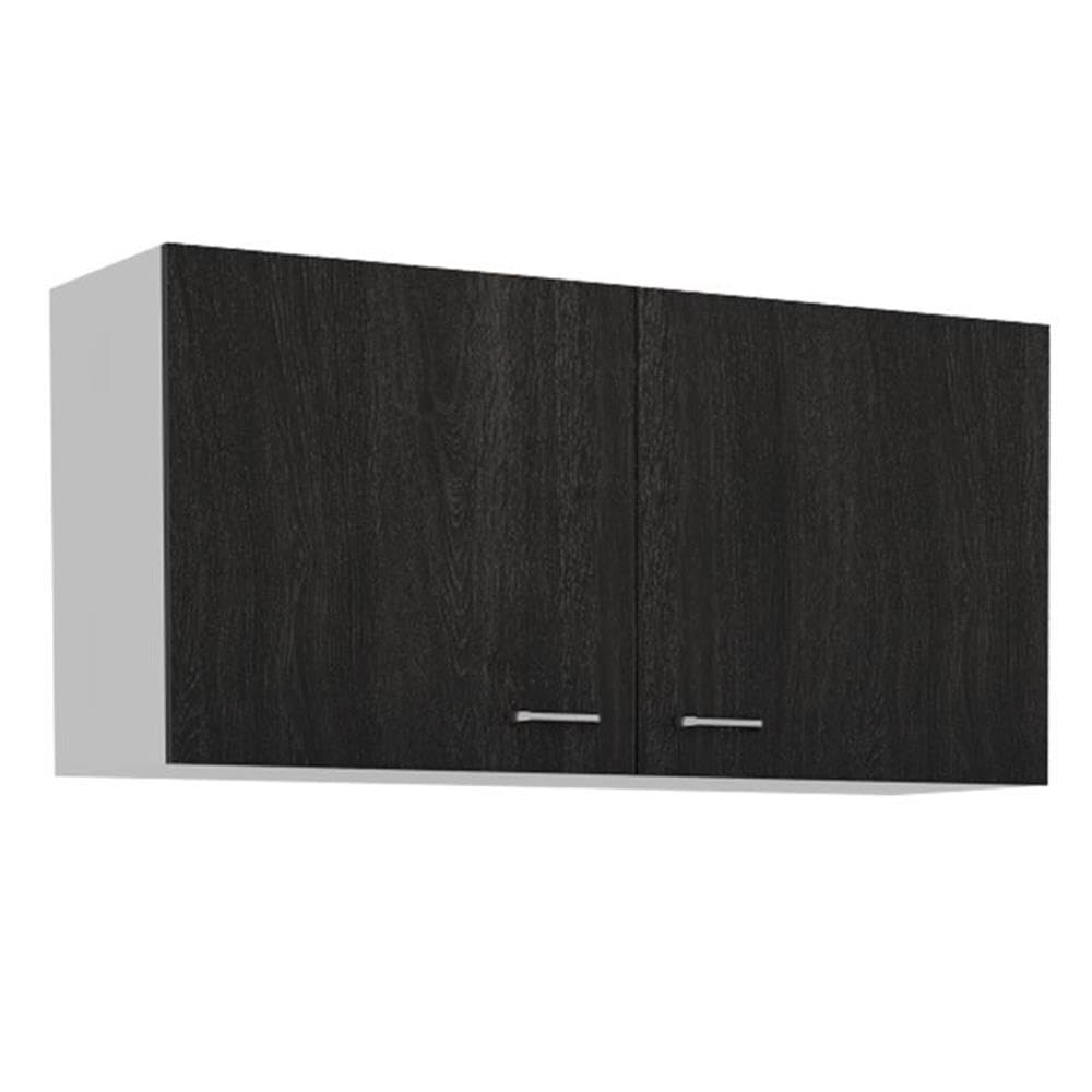 Tuhome Wall Cabinet with 2 Shelves & Double Door - White/Black for Living Room Storage