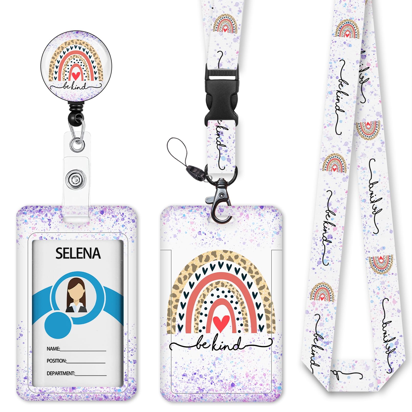 Rainbow ID Badge Holder with Breakaway Lanyard - Perfect for Teachers, Nurses & Students