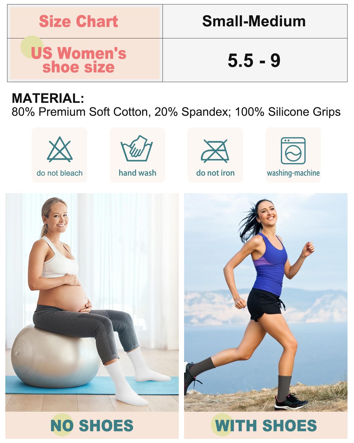 5 Pairs Non-Slip Pilates Grip Socks for Women - Anti-Skid Yoga Socks with Toe Grips for Ballet, Dance, Workout & Hospital Use - Perfect for Fitness, Barre Class and Nursing Professionals