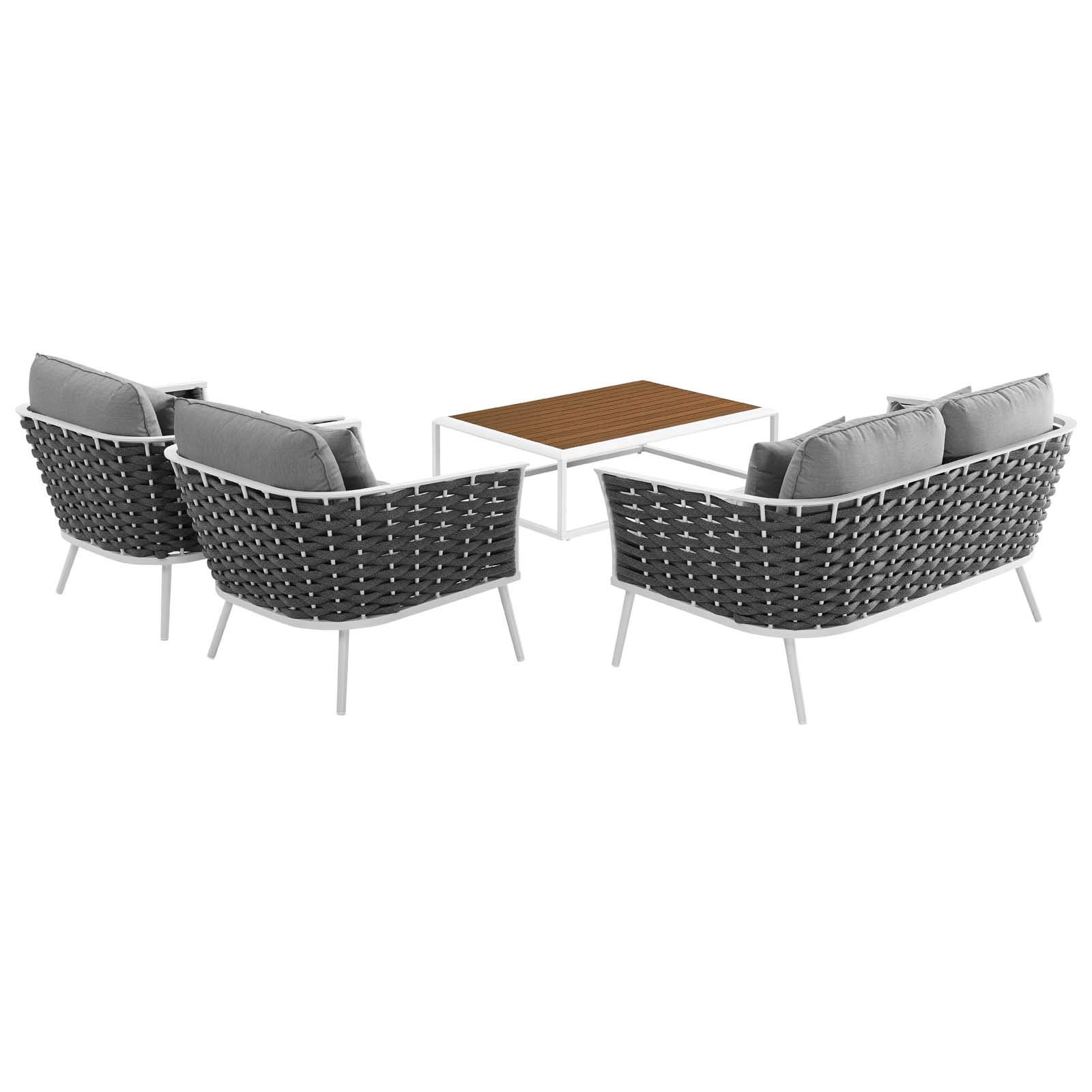 Modway Stance 4-Piece Outdoor Patio Sectional Sofa Set - Aluminum Frame, White & Gray Cushions - Perfect for Backyard, Poolside & Garden Relaxation