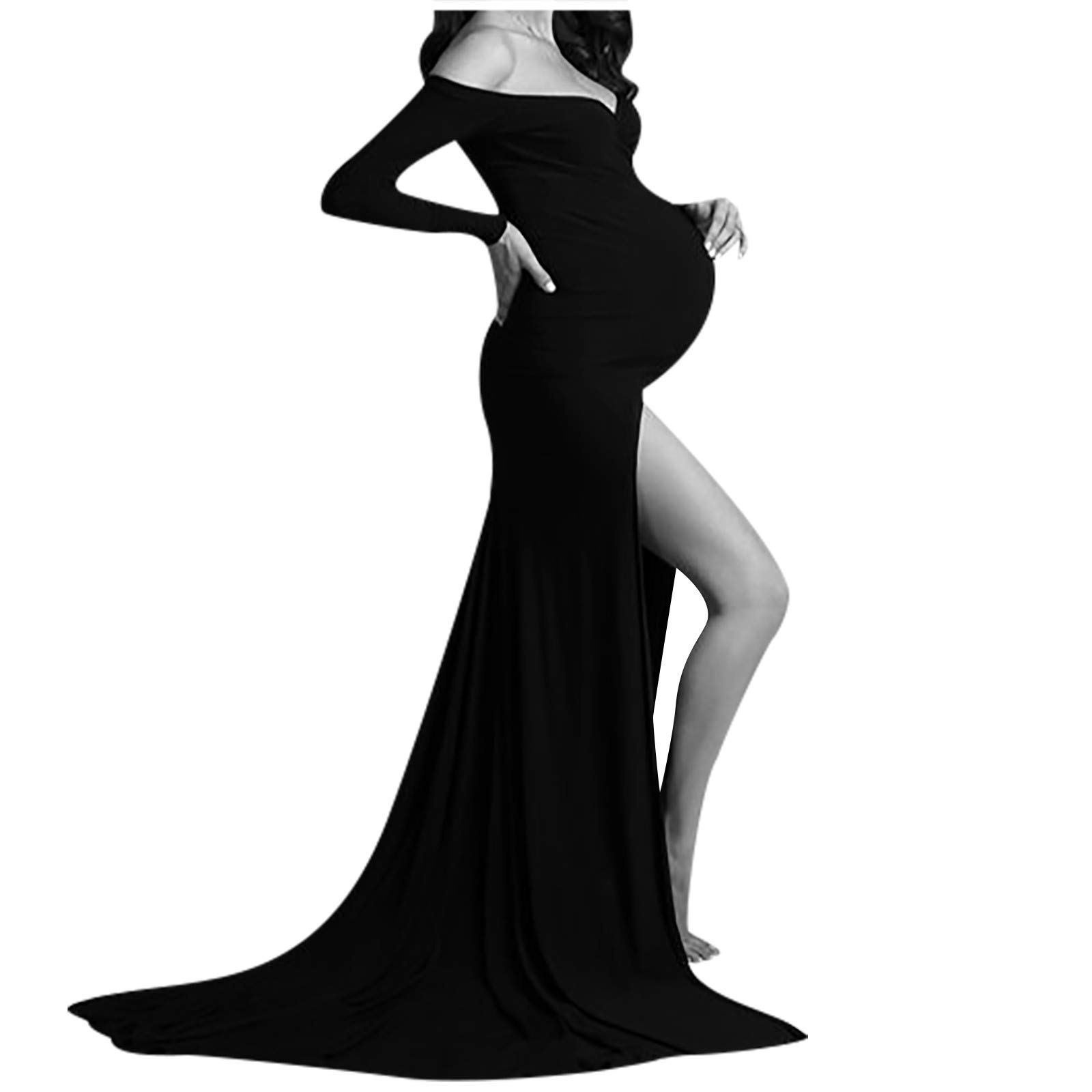 Yanzihao Sexy Off Shoulder V-Neck Long Maternity Dress for Women - Comfortable Pregnancy Photoshoot & Casual Wear - Perfect for Baby Showers, Maternity Photos, and Everyday Comfort