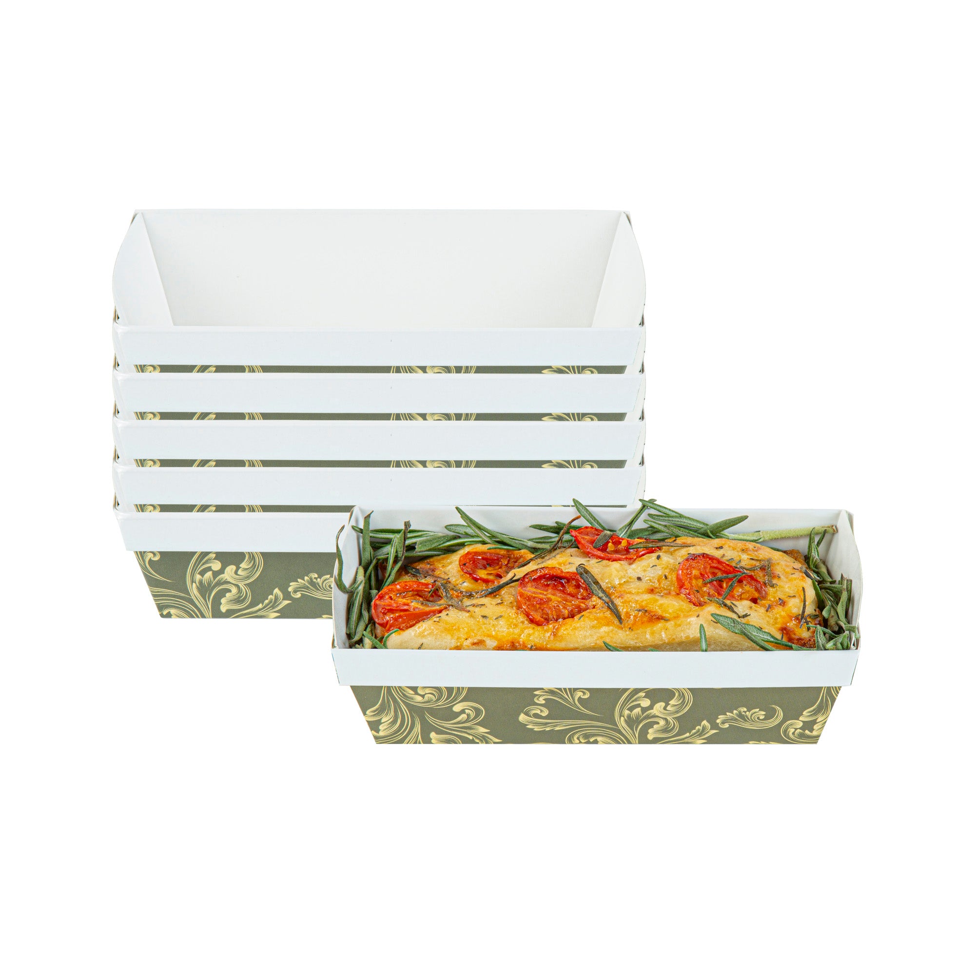 Bake Tek 13 oz Dark Green Vintage Floral Greaseproof Paper Loaf Pans - 7 x 3.25 x 2 Inches (100 Count) - Eco-Friendly Disposable Baking Trays for Bread, Cakes & Muffins - Perfect for Home Bakers, Parties & Holiday Baking