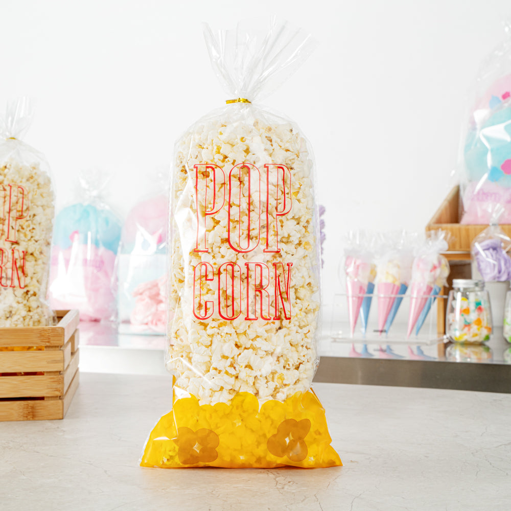 Clear Plastic Popcorn Bags 17x7 Inches - 100 Count Box | Perfect for Movie Nights, Concessions & Party Snacks
