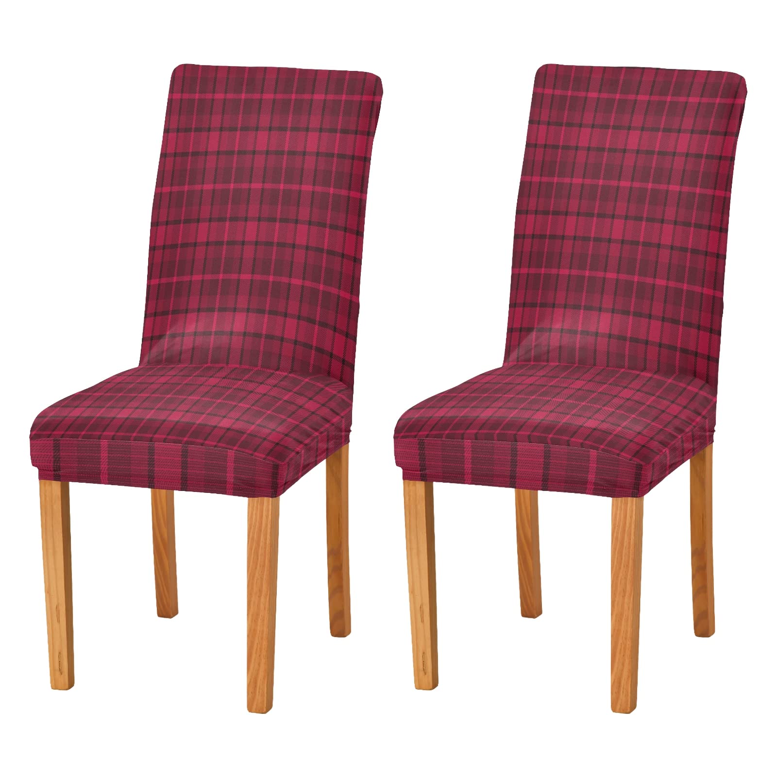 Red Plaid Stretch Dining Chair Covers Set of 4 - Washable, Removable & Anti-Dust Seat Protectors for Kitchen & Dining Room - Perfect for Home Decor & Furniture Protection