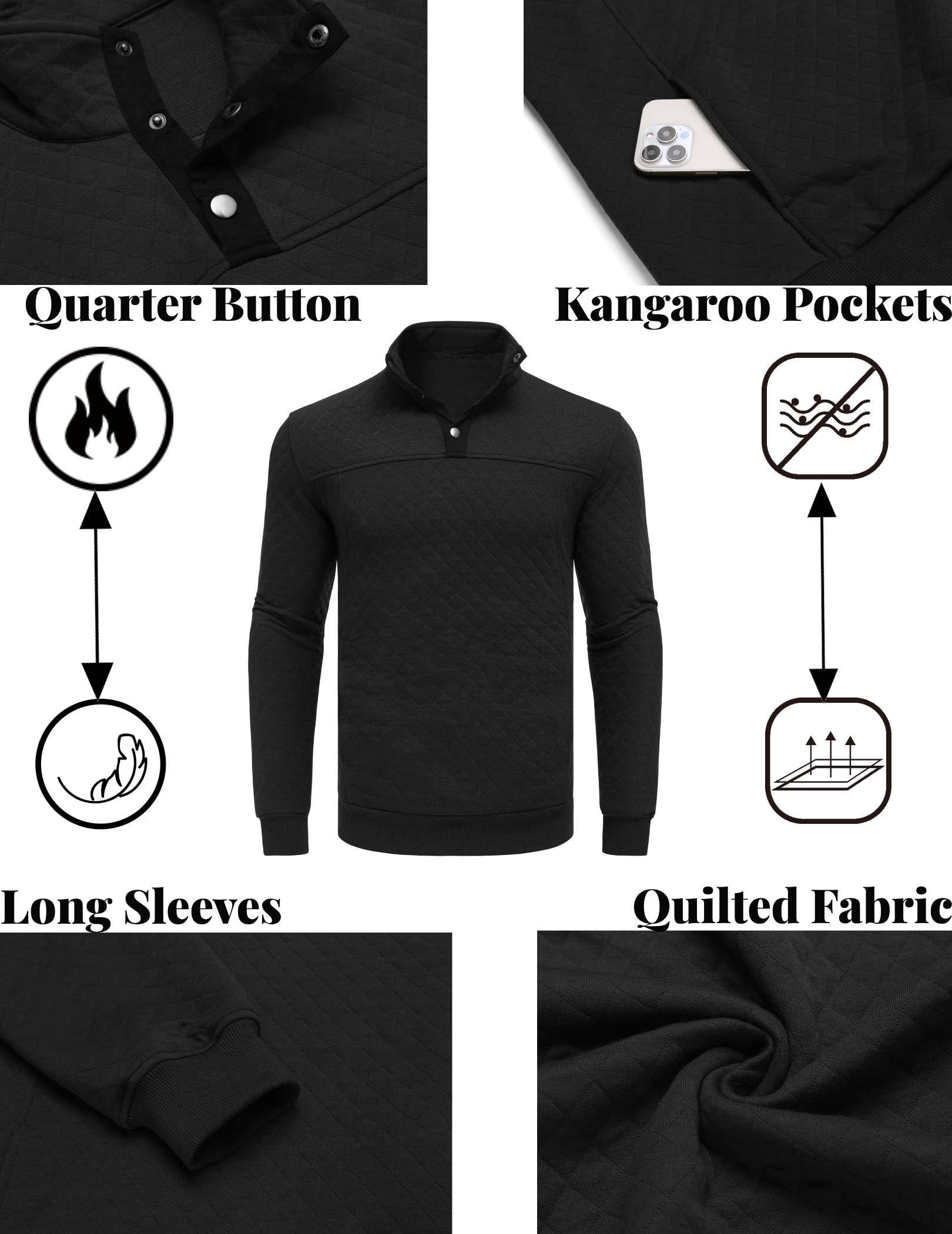 COOFANDY Men's Quilted Quarter Zip Sweatshirt - Long Sleeve Mock Neck Waffle Knit Pullover with Pockets | Casual & Athletic Wear for Workout, Golf, and Everyday Outfits