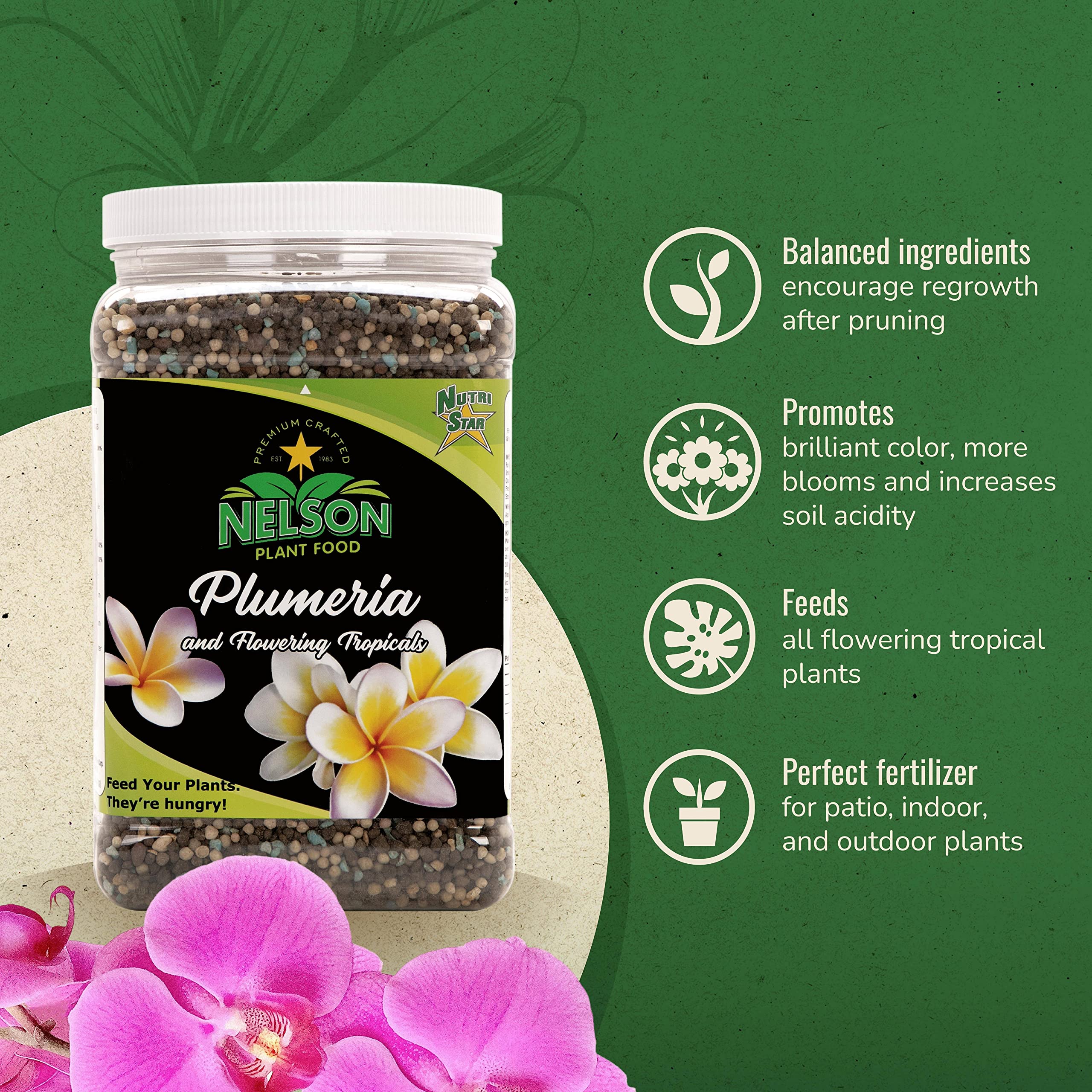 NutriStar 5-30-5 Granular Fertilizer for Plumeria, Tropical Flowers, Ferns, Orchids & Lilies - 25lb Bag | In-Ground & Container Plant Food for Patio & Garden Growth