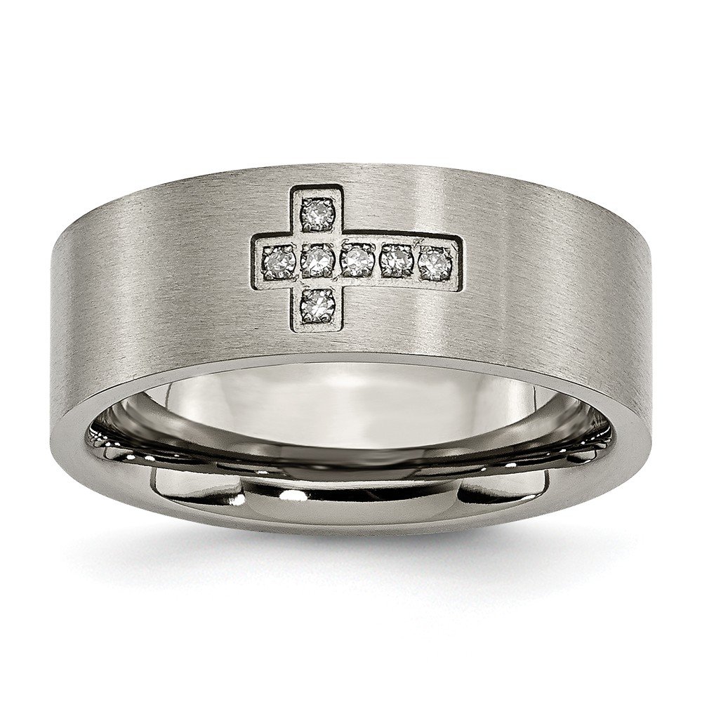 Solid Titanium Men's Wedding Band Ring - Brushed Finish with 0.07ct Diamond Cross Inlay - Durable & Hypoallergenic Jewelry for Grooms, Anniversary Gifts & Everyday Wear