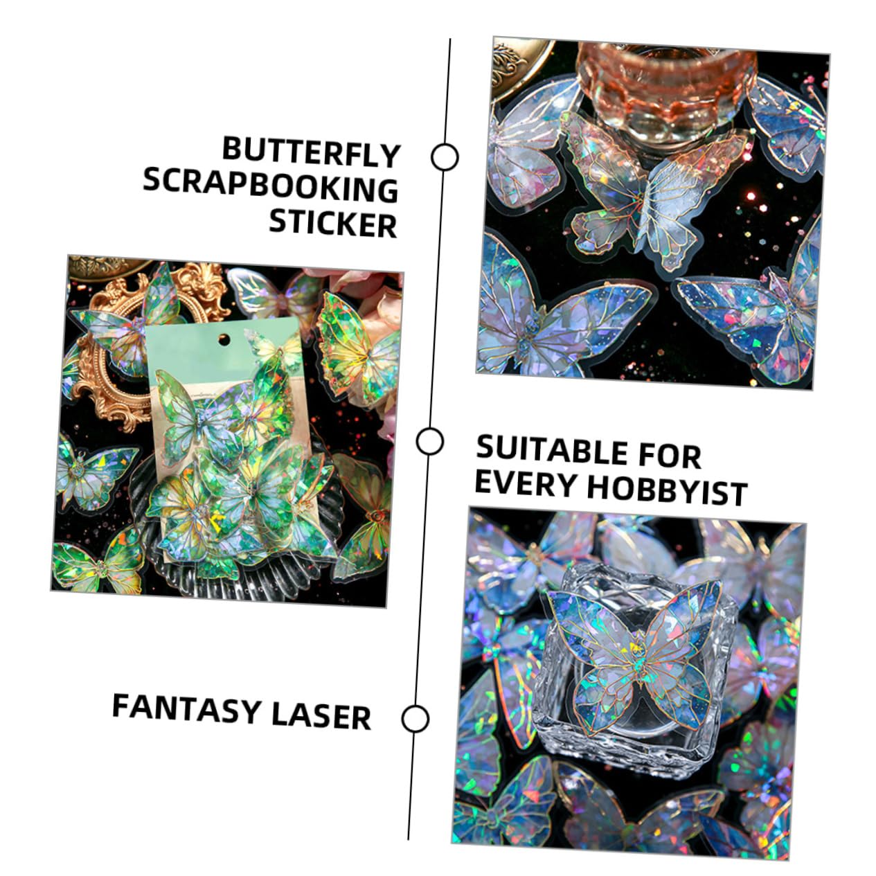 NUOBESTY 12 Sets Butterfly Nail Stickers for DIY Scrapbooking, Decorative Decals, Photo Albums - Waterproof & Reusable - Perfect for Nail Art, Journaling, Card Making & Gift Wrapping