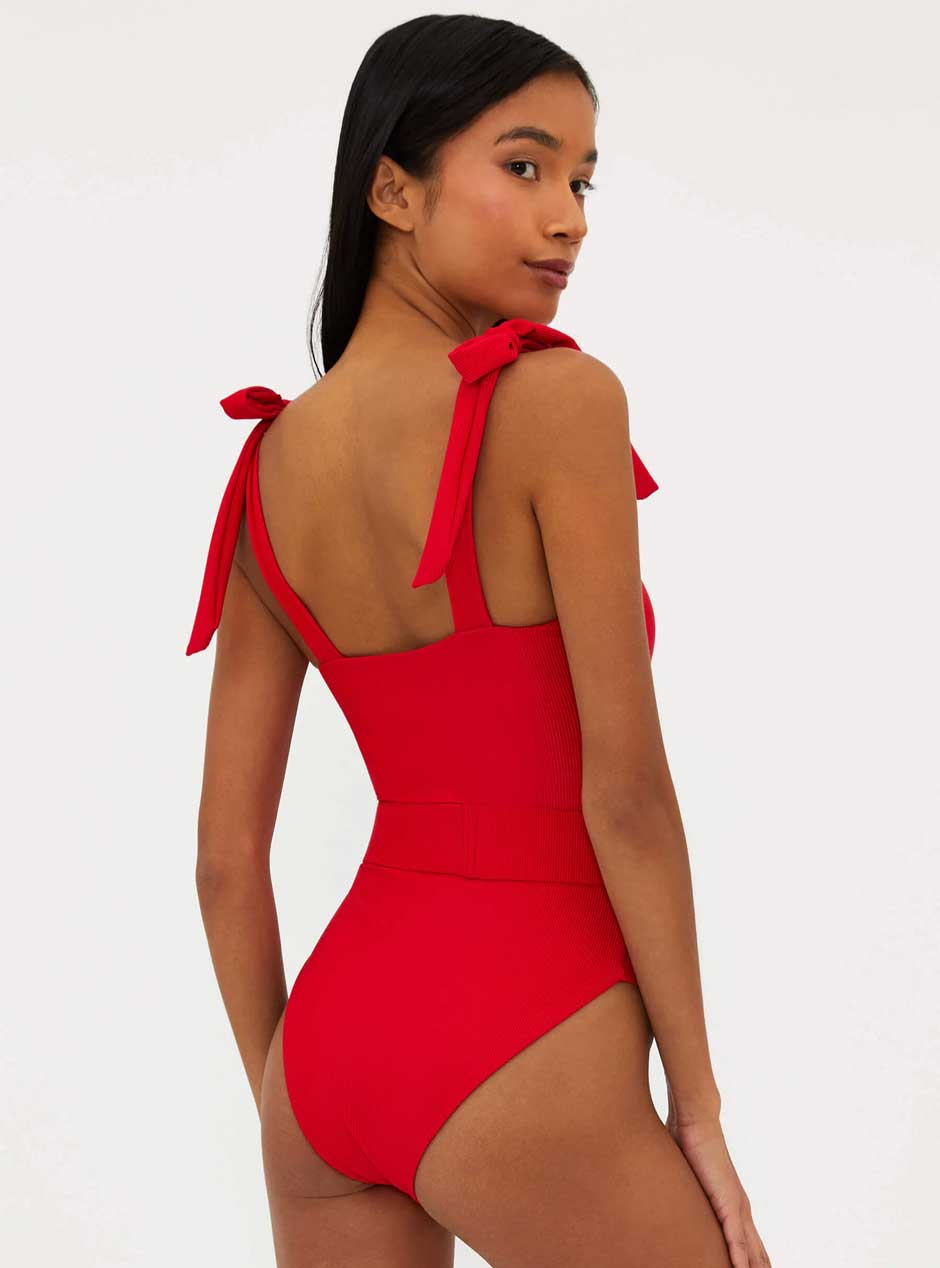 Beach Riot Women's Sydney One Piece Belted Swimsuit - Red | Sexy One Piece Bathing Suit for Women | Perfect for Beach Vacations, Pool Parties & Summer Getaways