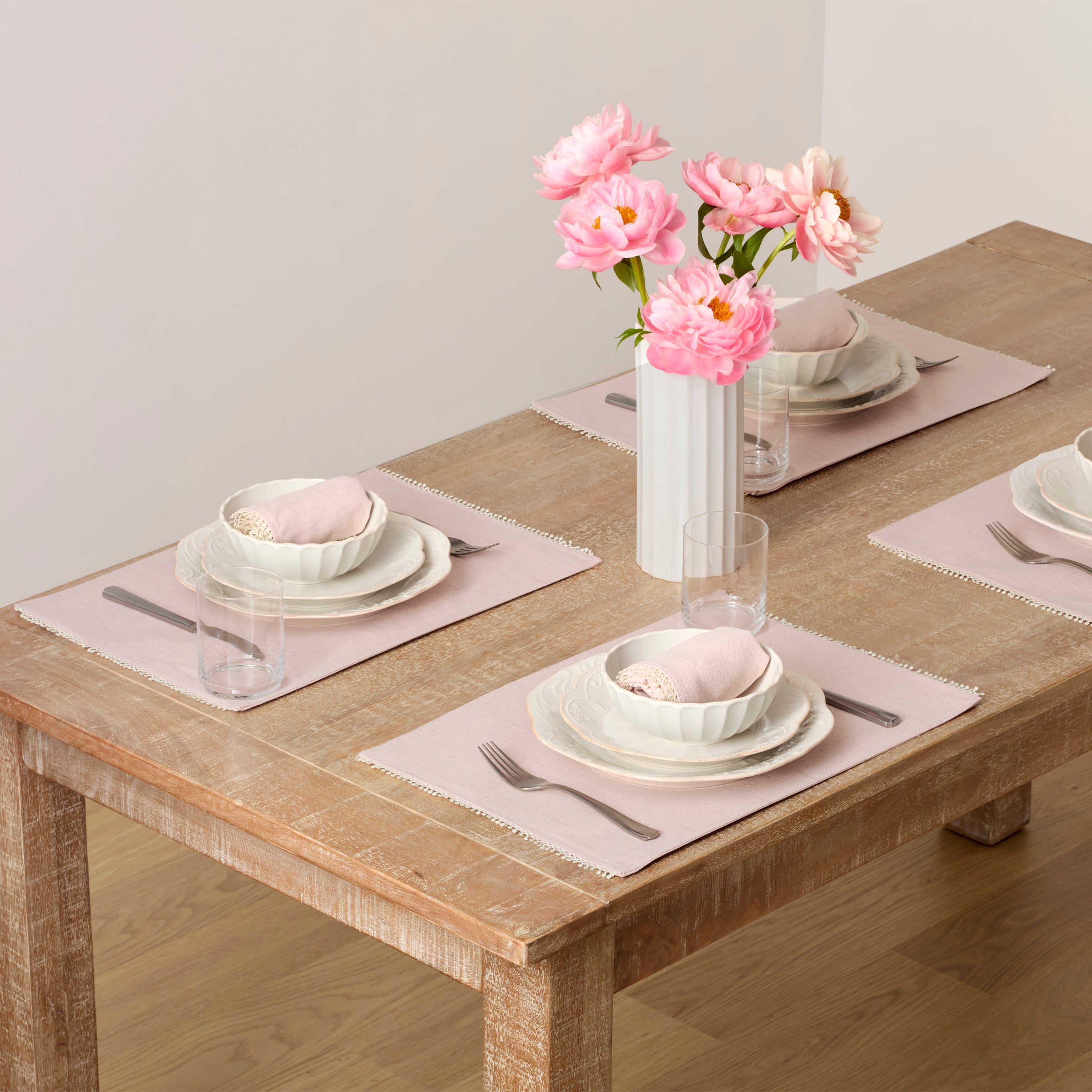 French Pearl Blush Placemats - Elegant Round Table Mats for Dining, Wedding, and Home Decor | Set of 4 Water-Resistant Coasters for Formal Dinner Parties & Everyday Use