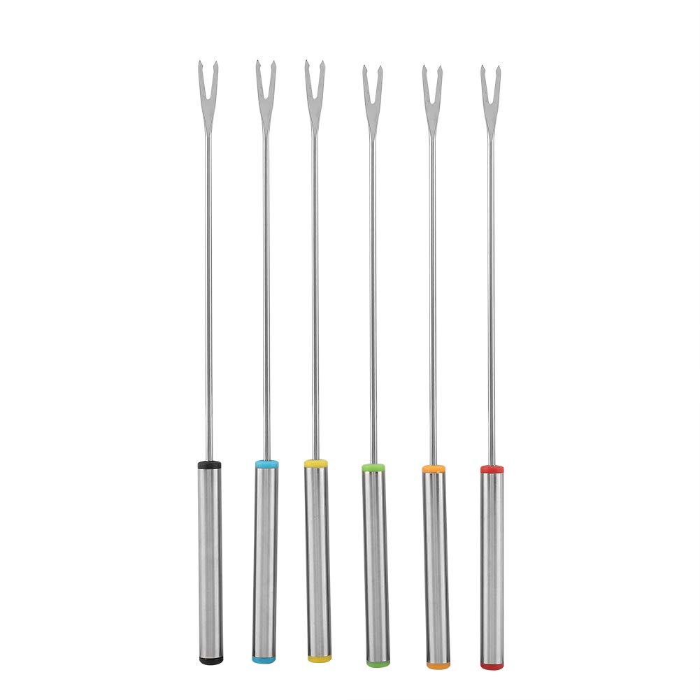 6-Piece Stainless Steel Fondue Forks Set - 24cm Long Handle Chocolate Cheese Dessert Fondue Pot Forks - Durable Kitchen Utensils for Parties, Family Gatherings & Romantic Dinners