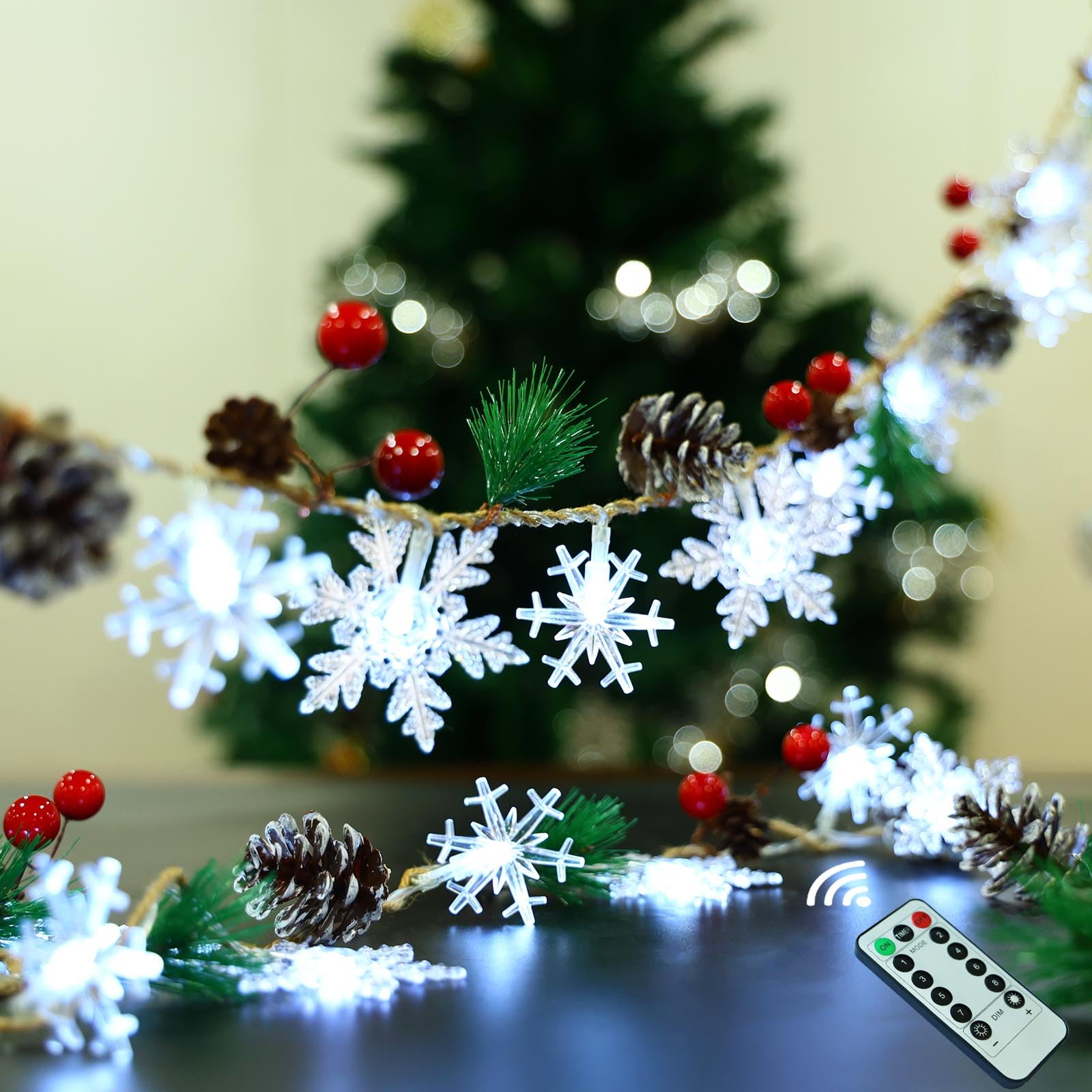 30 LED Christmas Snowflake Garland Lights - 10Ft Battery Operated String Lights with Timer for Indoor/Outdoor Decor | Perfect for Trees, Fireplace Mantles, Holiday Parties & Home Decoration (Cool White)
