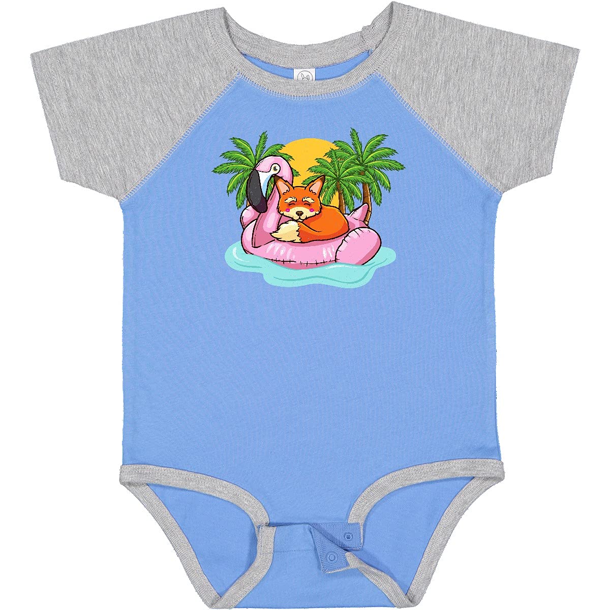 Inktastic Fox Flamingo Tropical Beach Vacation Baby Bodysuit - Cute Animal Print Onesie for Boys & Girls - Perfect for Summer Outings, Beach Trips & Family Vacations