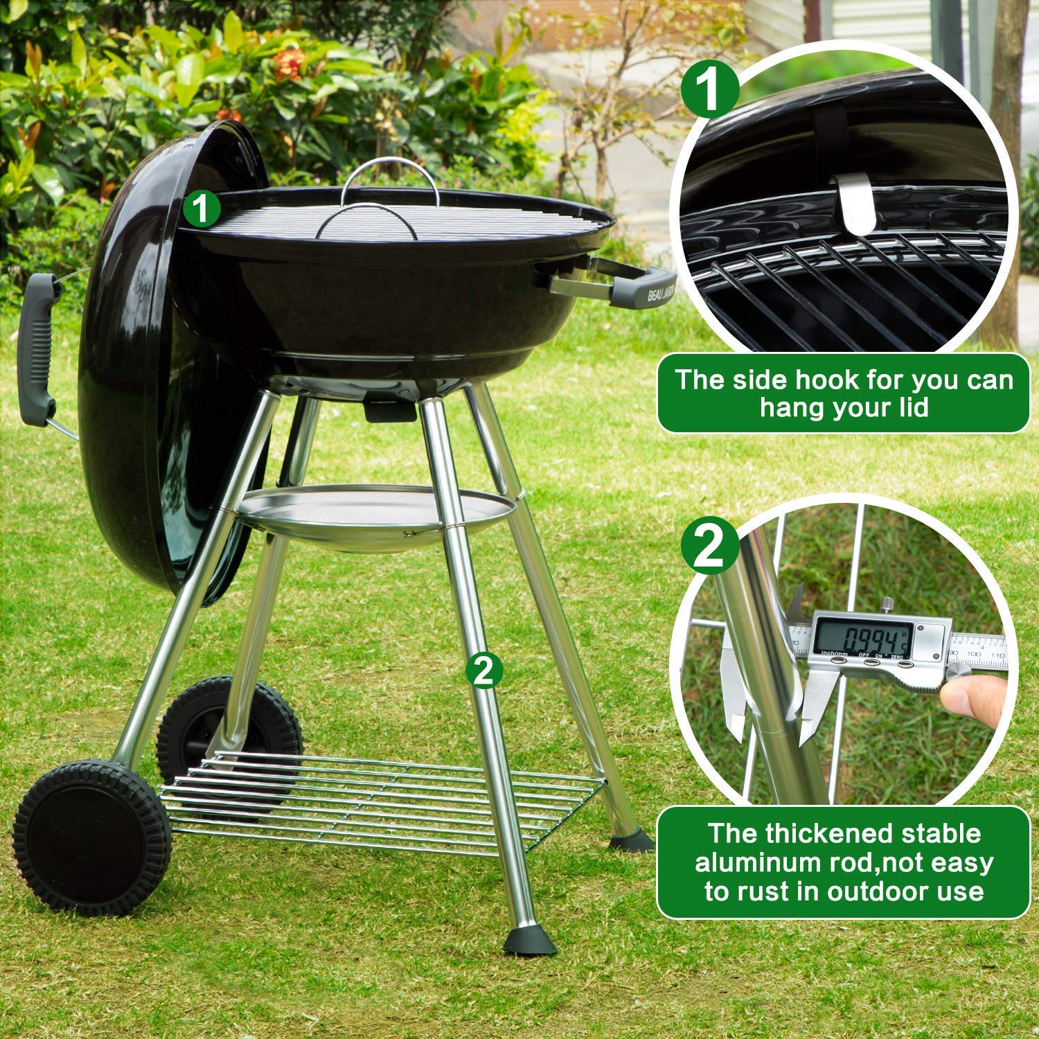 18 Inch Charcoal Grill with Heavy Duty BBQ Charcoal Chimney Starter (11