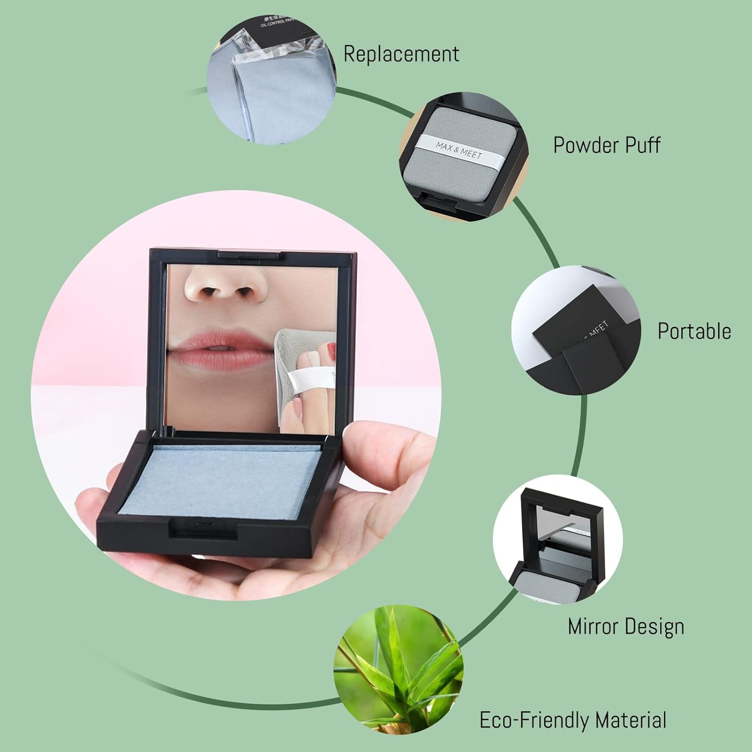 Premium Oil Absorbing Sheets for Oily Skin - 100 Count Charcoal Blotting Papers with Mirror Case & Makeup Puff | Facial Oil Control for Shine-Free Look | Perfect for Travel, Gym & Daily Touch-Ups