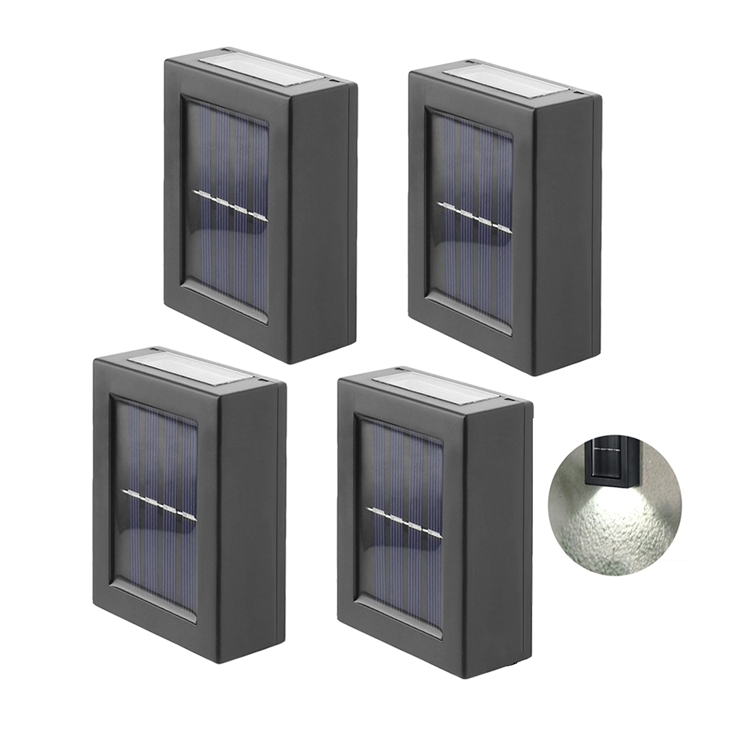 Solar Powered LED Wall Sconce Lights - Waterproof Outdoor Up/Down Lighting for Garden, Stairs, Fence - White (4 Pack) | Perfect for Patio, Pathway, and Landscape Decoration