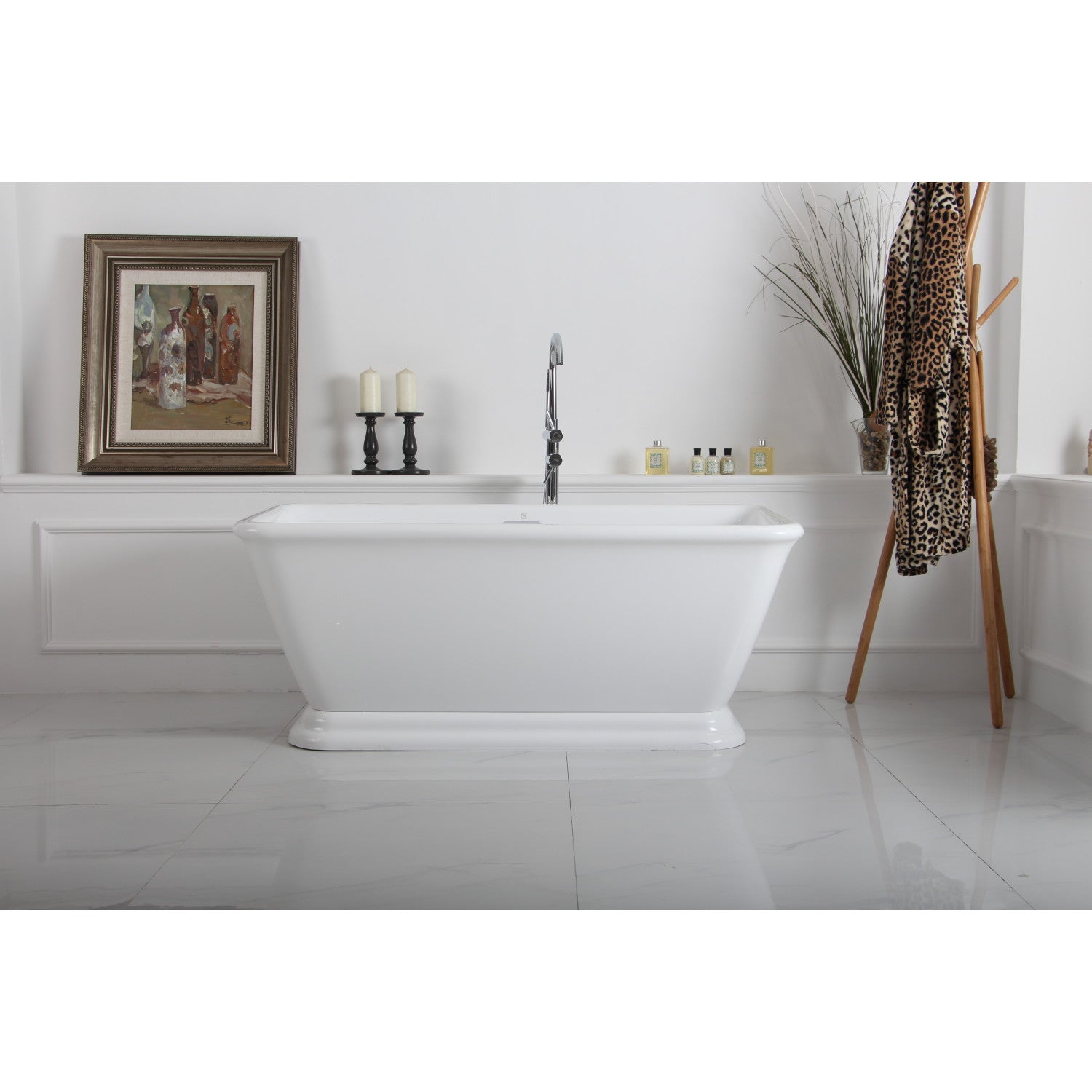 Aqua Eden 71 Inch Acrylic Oval Rectangular Double Ended Pedestal Bathtub - Glossy White Freestanding Soaking Tub with Drain (No Faucet Holes) - Perfect for Modern Bathrooms, Spa Retreats & Luxury Home Renovations
