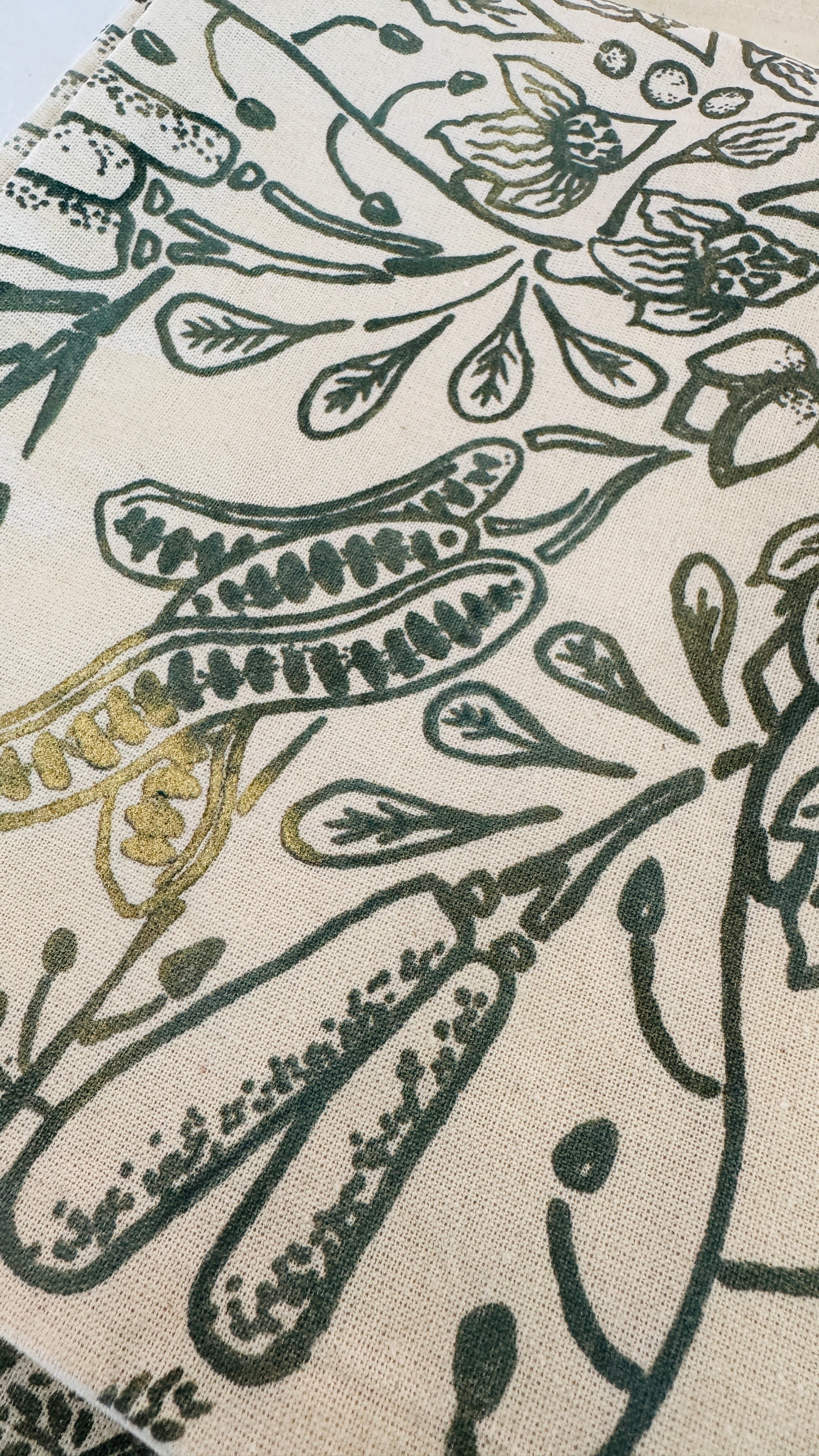 Masamba Floral Cushion Cover - Symmetrical Leaf Print on 100% Raw Cotton - Perfect for Boho Home Decor, Living Room & Bedroom Accents