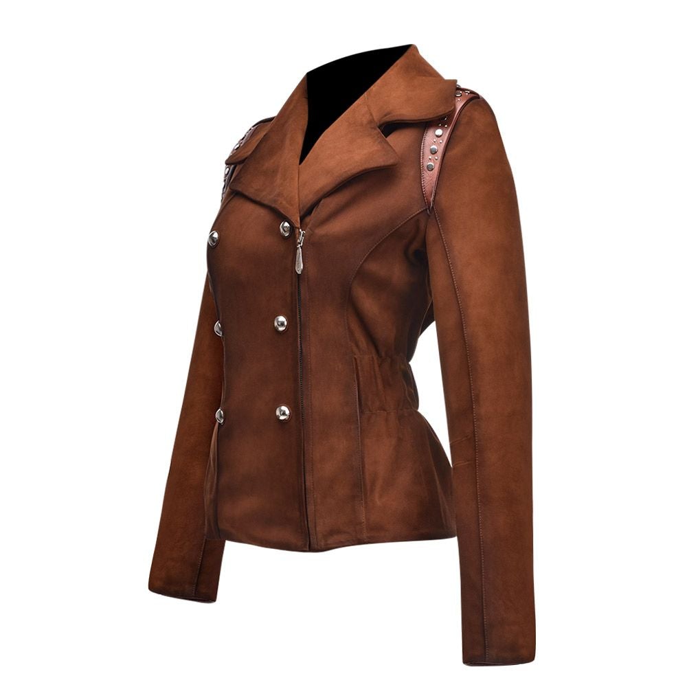 Stylish Brown Suede Leather Coat Jacket for Women - Fashionable Outerwear for Fall & Winter | Perfect for Casual Outings, Office Wear & Date Nights