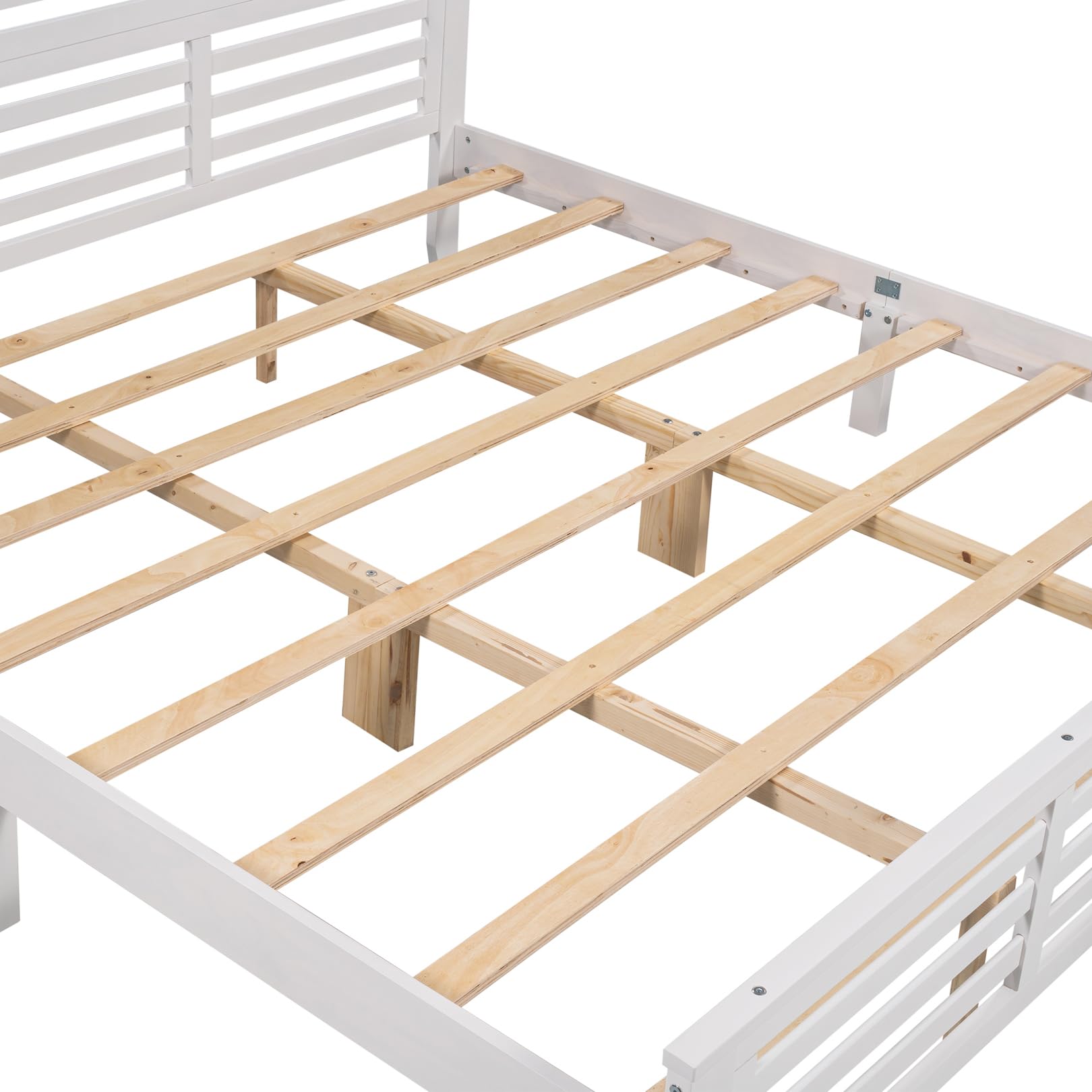 King Size Wooden Platform Bed Frame with Horizontal Strip Hollow Headboard - Solid Wood Slat Support, Modern Country Style Bedroom Furniture for Boys & Girls - Easy Assembly (White) | Perfect for Master Bedrooms, Guest Rooms & Kids' Rooms