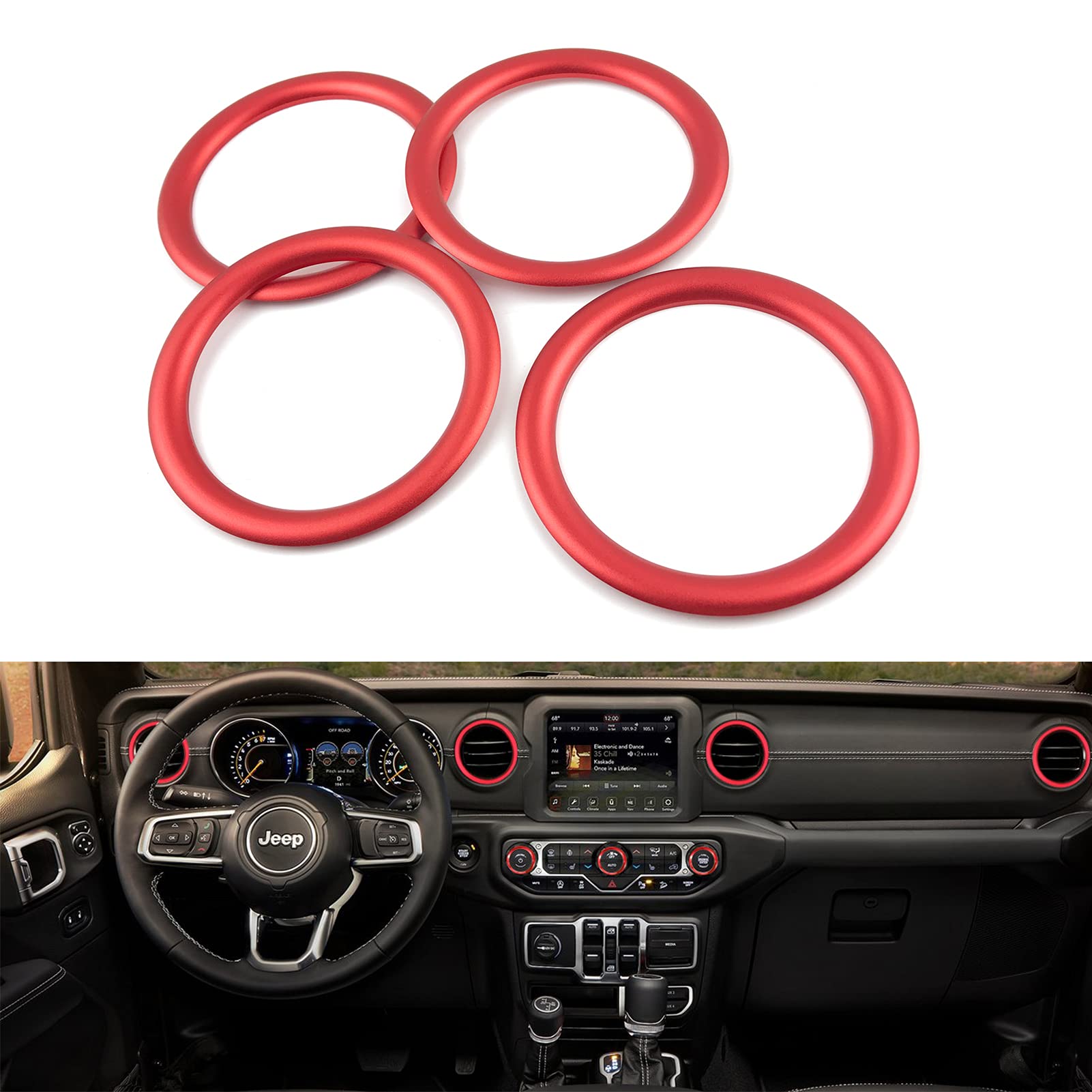 2017-2021 Jeep Wrangler JL & 2020-Up Gladiator JT AC Vent Ring Cover - Aluminum Alloy Trim Decoration Accessories - Upgrade Your Jeep Interior for Off-Road Adventures & Daily Driving