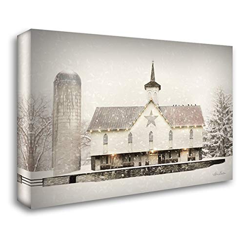 Deiter Lori 40x27 Large Gallery Wrapped Canvas Art - Christmas Star Barn with Lights Painting - Perfect for Holiday Home Decor & Farmhouse Wall Art