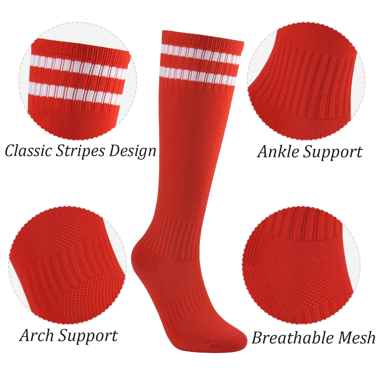 Hakugoo Kids Soccer Socks - 6 Pairs Boys Football & Youth Baseball Socks, Girls Knee High Striped Athletic Socks for Sports, Training & Casual Wear