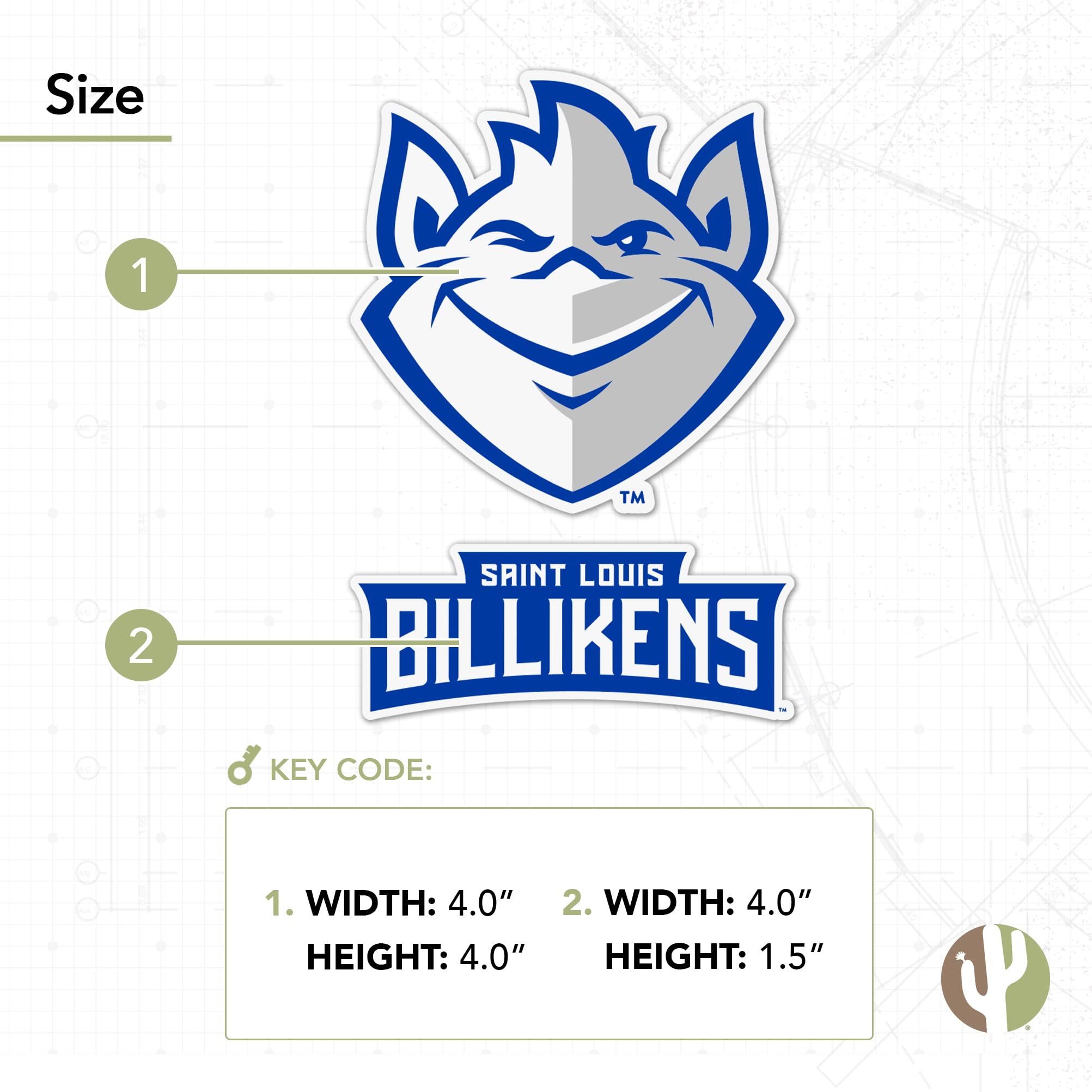 SLU Billikens Vinyl Decals - Desert Cactus Stickers for Laptop, Water Bottle, Car & Scrapbook (4 Inch Set, 12.2x9.61 Sheet) - Perfect for College Dorm Decor, School Spirit & Fan Gear