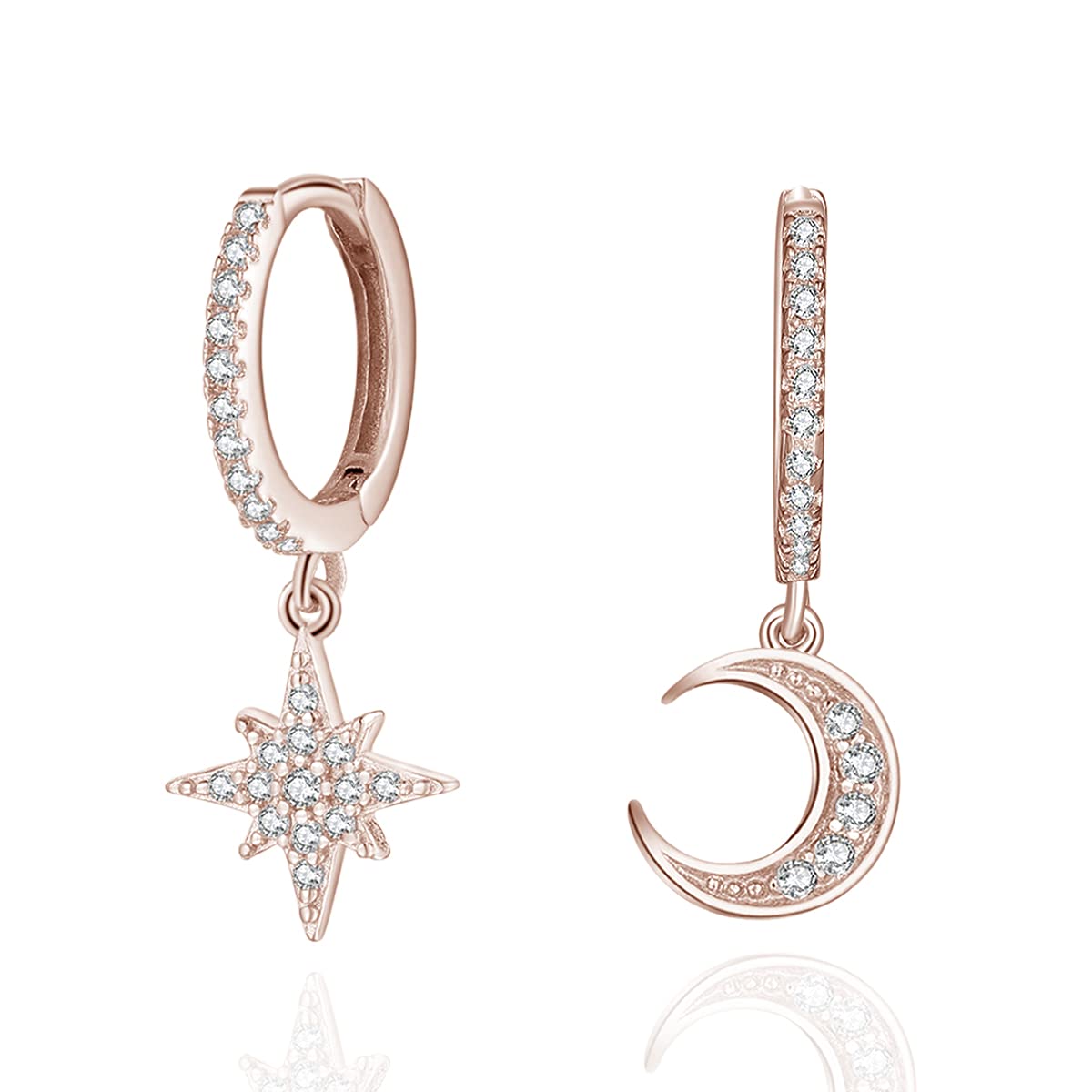 Small Hoop Dangle Earrings for Women - Sterling Silver Huggie Drop Earrings with Moon, Star, Spike & Evil Eye Charms | Perfect for Teens, Everyday Wear & Gift Giving
