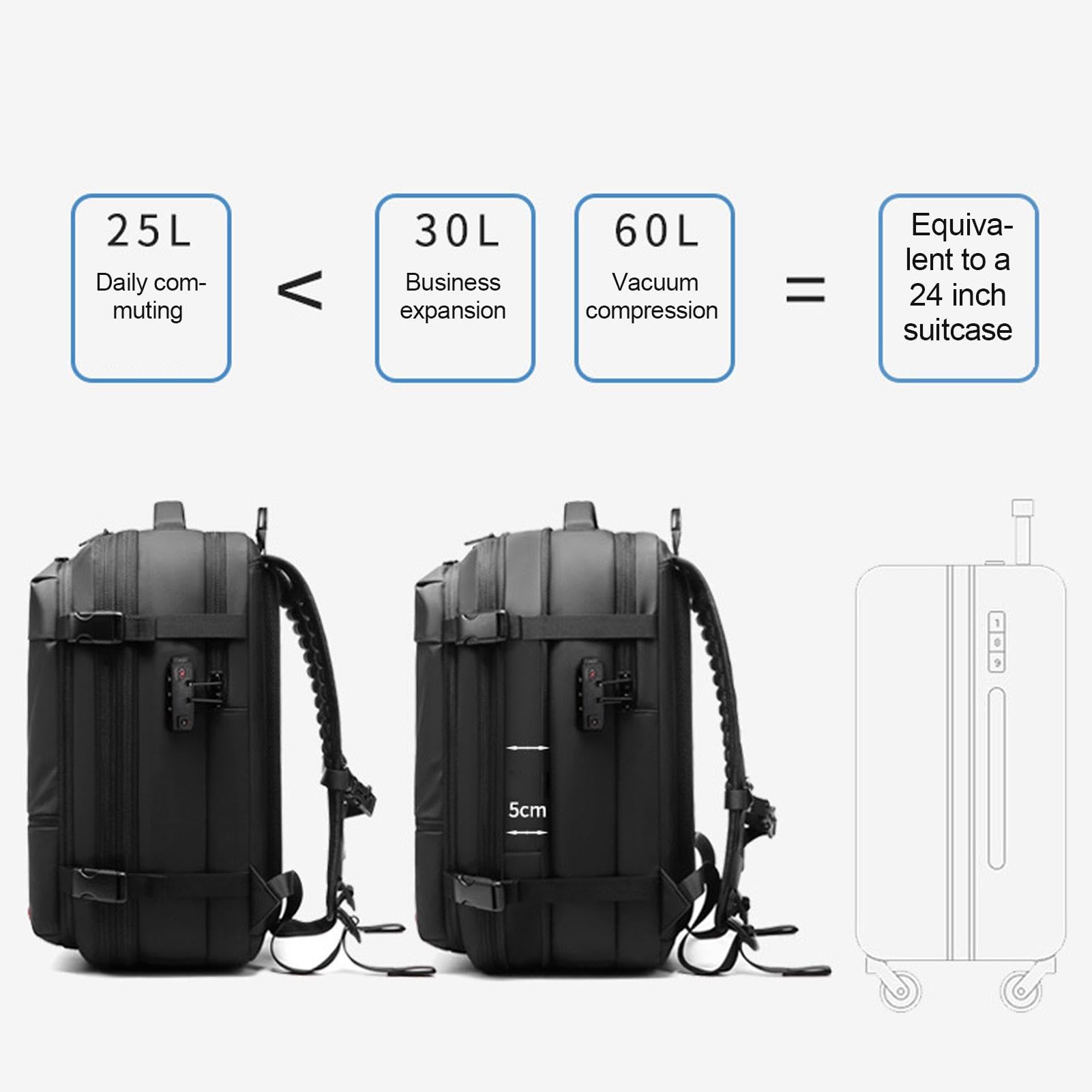 Kuxiptin 60L Vacuum Compression Travel Backpack - Expandable Airpack with Laptop Compartment, Durable Oxford Fabric - Perfect for Camping, Hiking & Business Trips