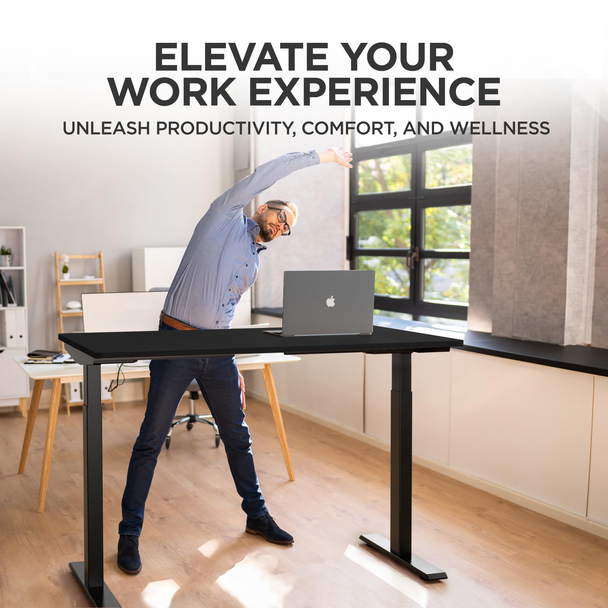 Electric Standing Desk Adjustable Height 24-49 Inches, Dual Motor Wooden Black Desk 48x30 Inches - Ergonomic Sit Stand Desk for Home Office, Gaming & Workspace (Black)