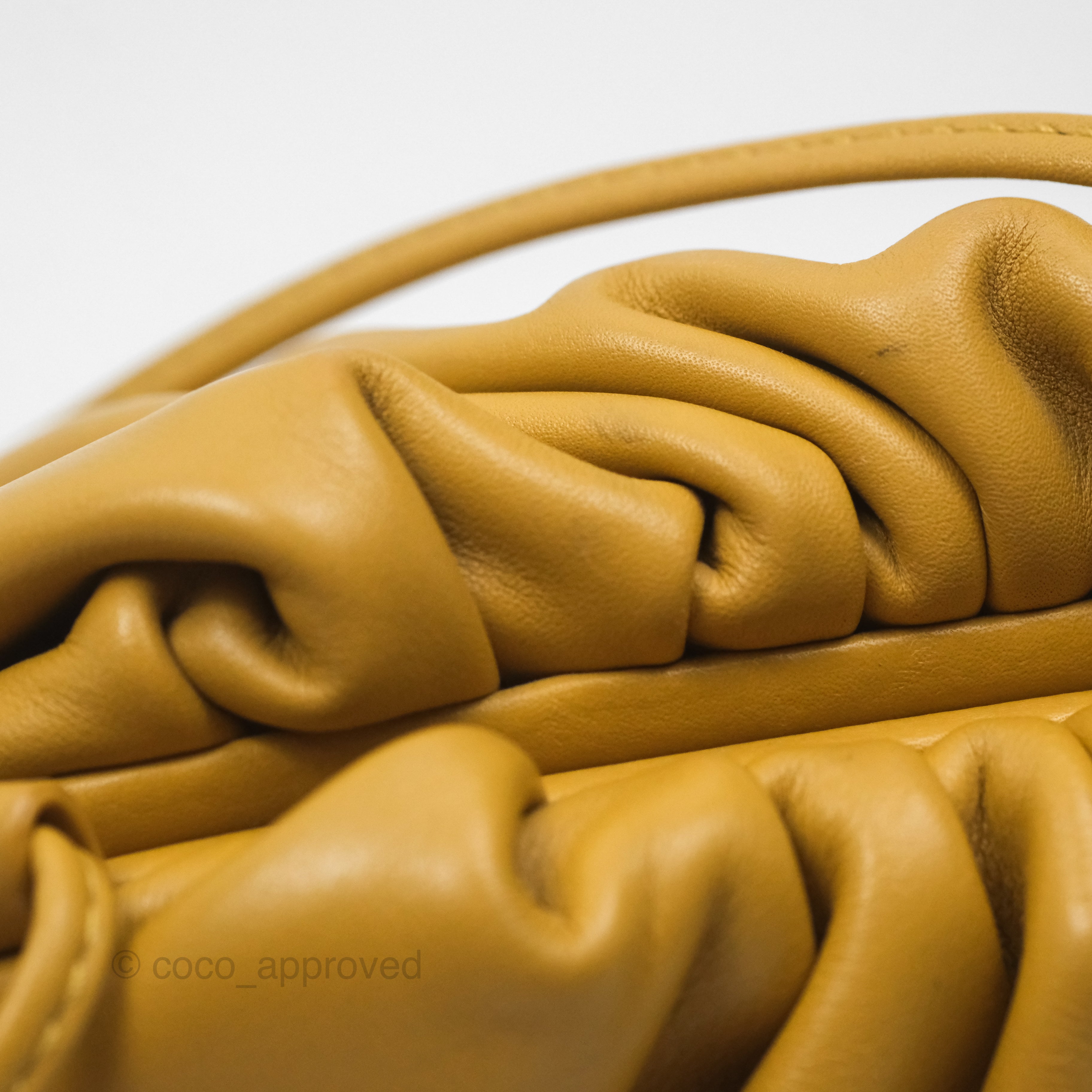Bottega Veneta Mini Pouch Bag in Mustard Calfskin Leather - Perfect for Evening Outings, Parties & Special Occasions