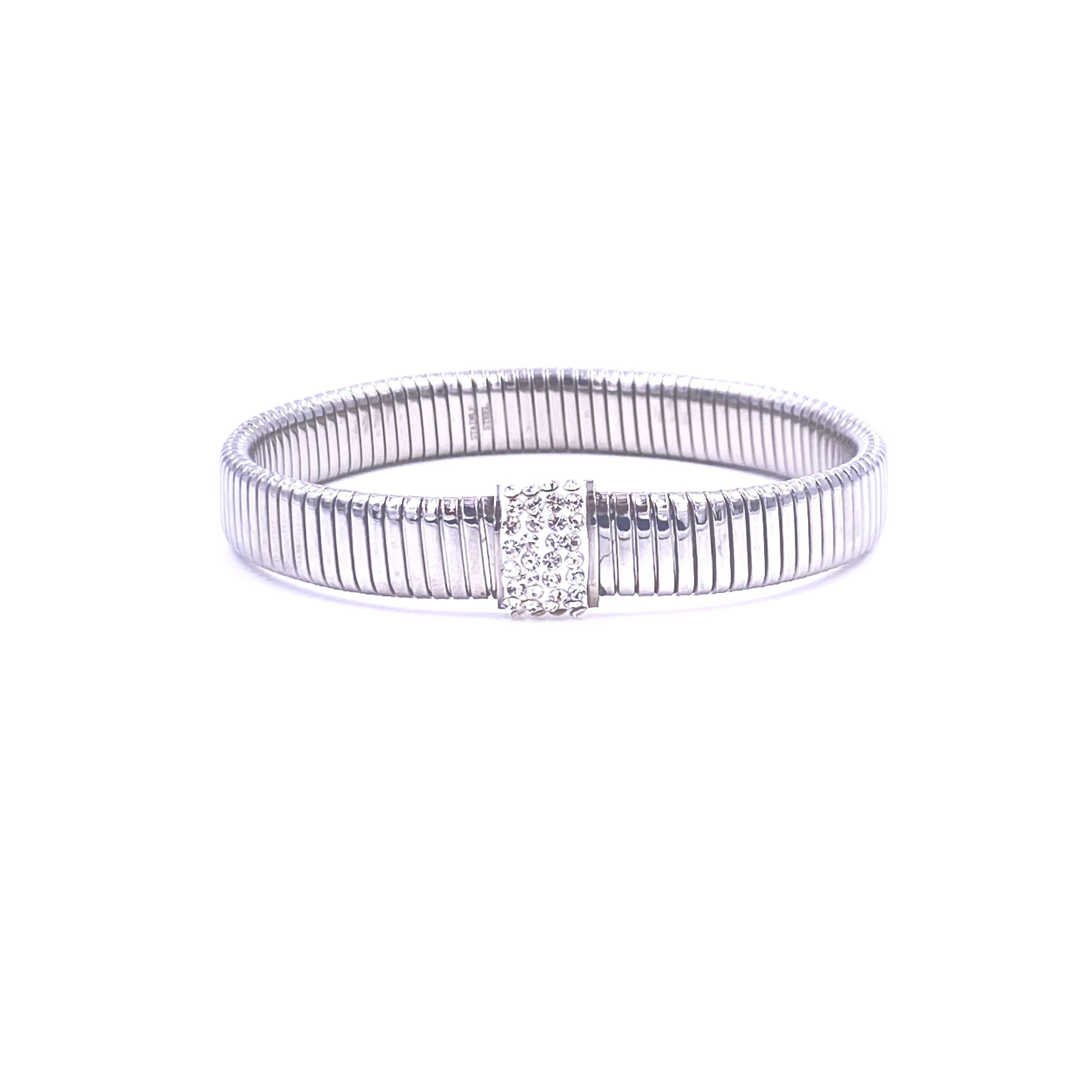 Ashley Gold Stainless Steel CZ Slinky Design Bangle Bracelet for Women - Elegant Jewelry Gift for Birthday, Anniversary & Special Occasions