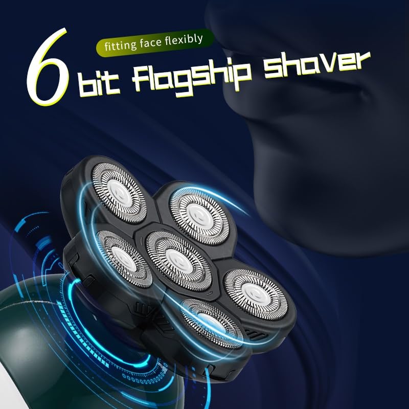 6-in-1 Rechargeable Electric Head Shaver for Bald Men - Floating Heads Wet/Dry Shaving System - Complete Grooming Kit with 7 Attachments - Perfect for Travel, Home Use & Professional Barbers