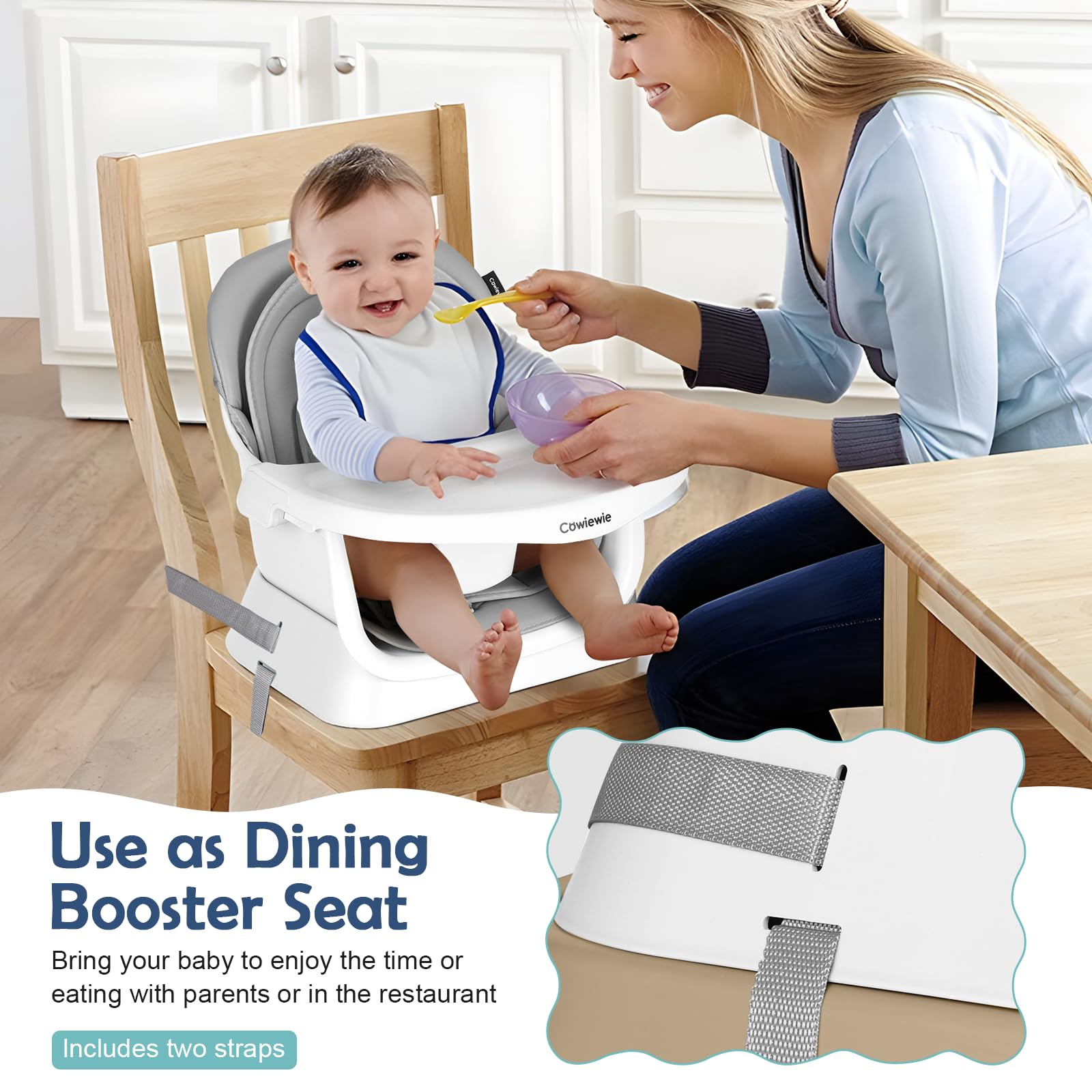 Cowiewie 16-in-1 Convertible Baby High Chair - Adjustable Toddler Chair with Safety Harness, Removable Tray & Building Block Table | Portable Highchair for Infants to Kids (Grey) | Perfect for Dining, Playtime & Learning Activities at Home or Travel