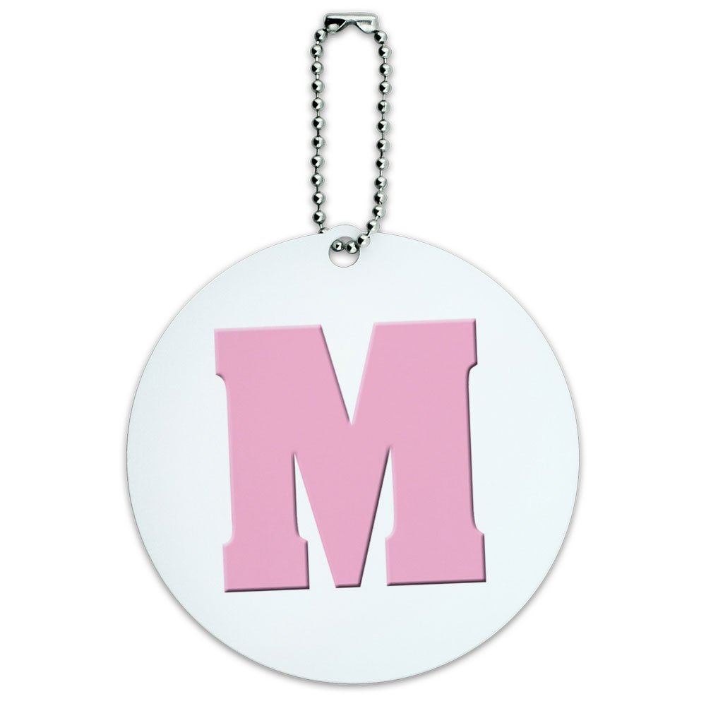 Personalized Letter M Initial Baby Girl Luggage Tag - Pink Block Font Round ID Card for Suitcase, Carry-On, Backpack - Perfect for Travel, Daycare, School & Baby Showers