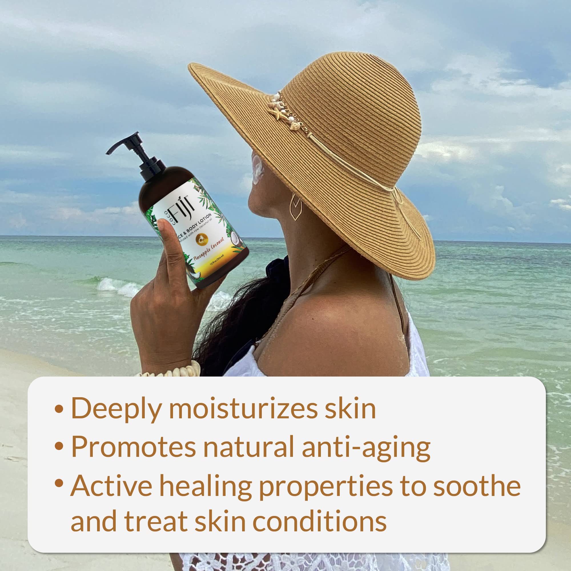 Organic Fiji Nourishing Face & Body Lotion - Pineapple Coconut Scent, 12 oz | Hydrating Moisturizer for Dry Skin | Vegan & Cruelty-Free Skincare | Perfect for Daily Use & Travel