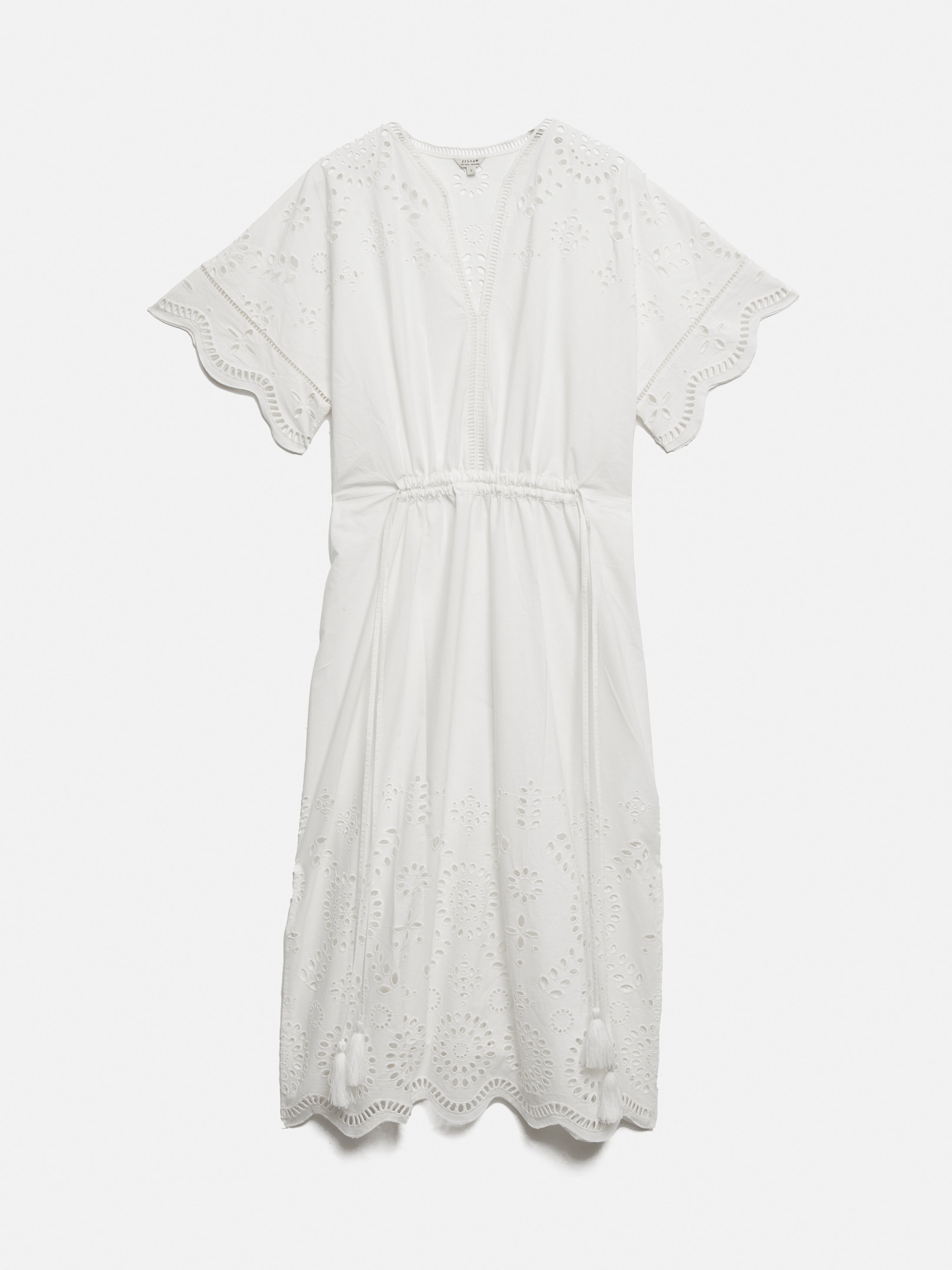 Elegant White Broderie Kaftan Dress - Boho Chic Embroidered Maxi Cover Up for Beach, Vacation & Summer Outfits