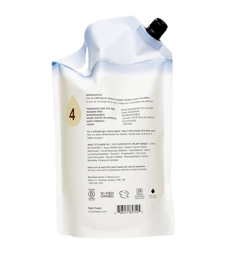 Unscented Body Soap Refill - 67.6 oz Fragrance-Free Liquid Soap for Sensitive Skin | Eco-Friendly & Hypoallergenic | Perfect for Home, Gym & Travel Use