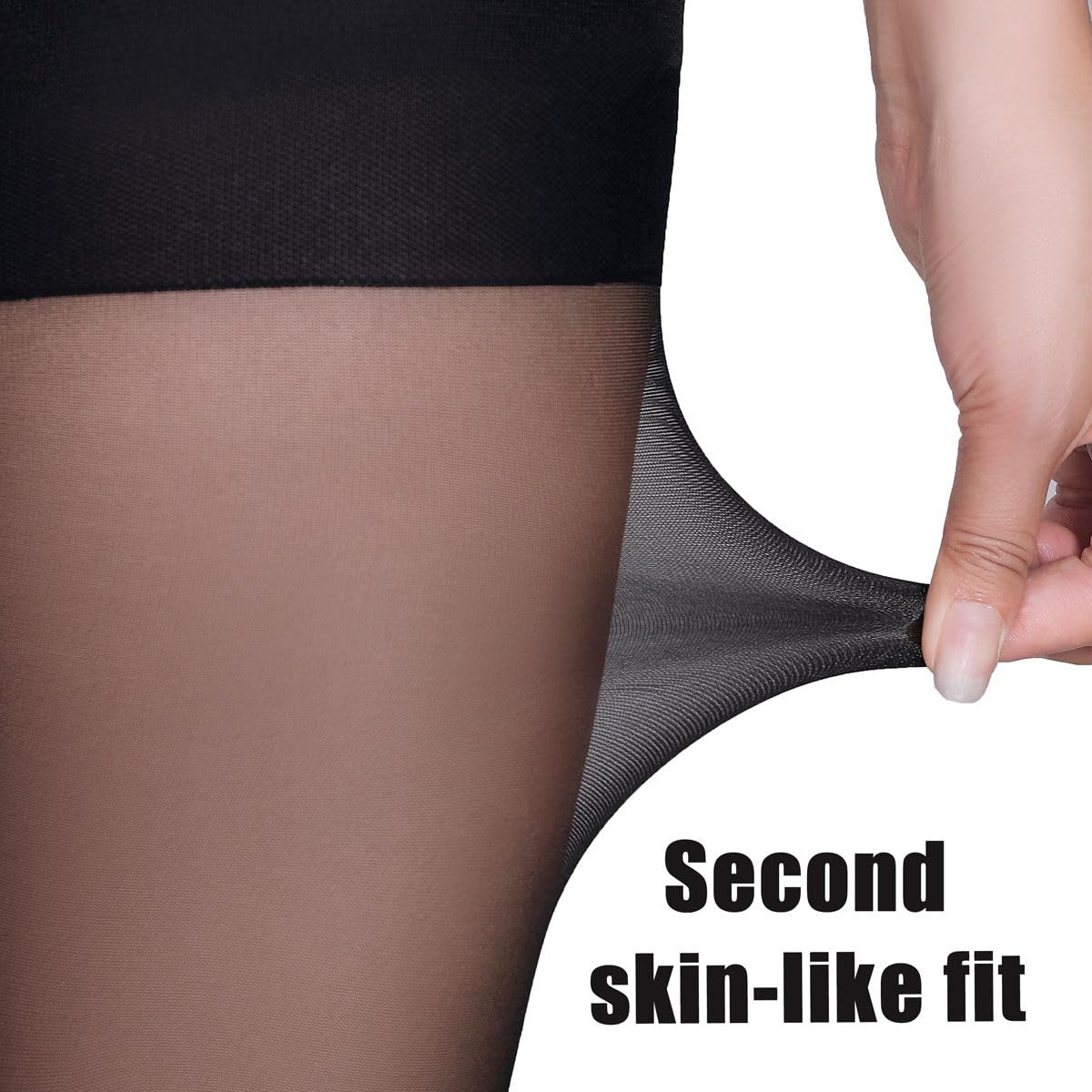 2 Pairs Women's 20D Black Tights - Reinforced Toes for Work & Daily Wear