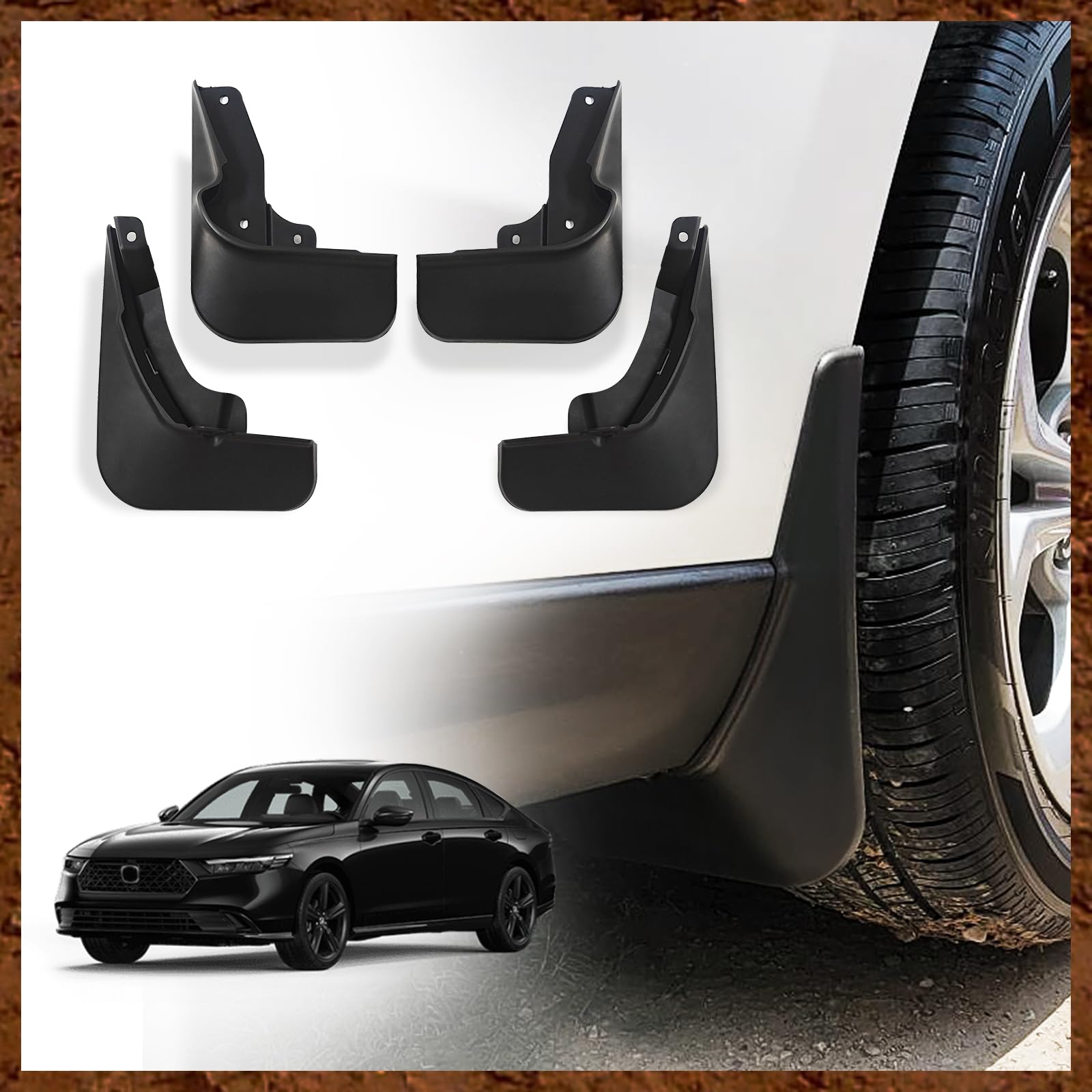 Muslogy Mud Flaps for Honda Accord 11th Gen 2023-2024 - Front & Rear Splash Guards (4Pcs) - No Drilling Required - Durable Fender Protection - Perfect for All-Weather Driving & Off-Road Adventures