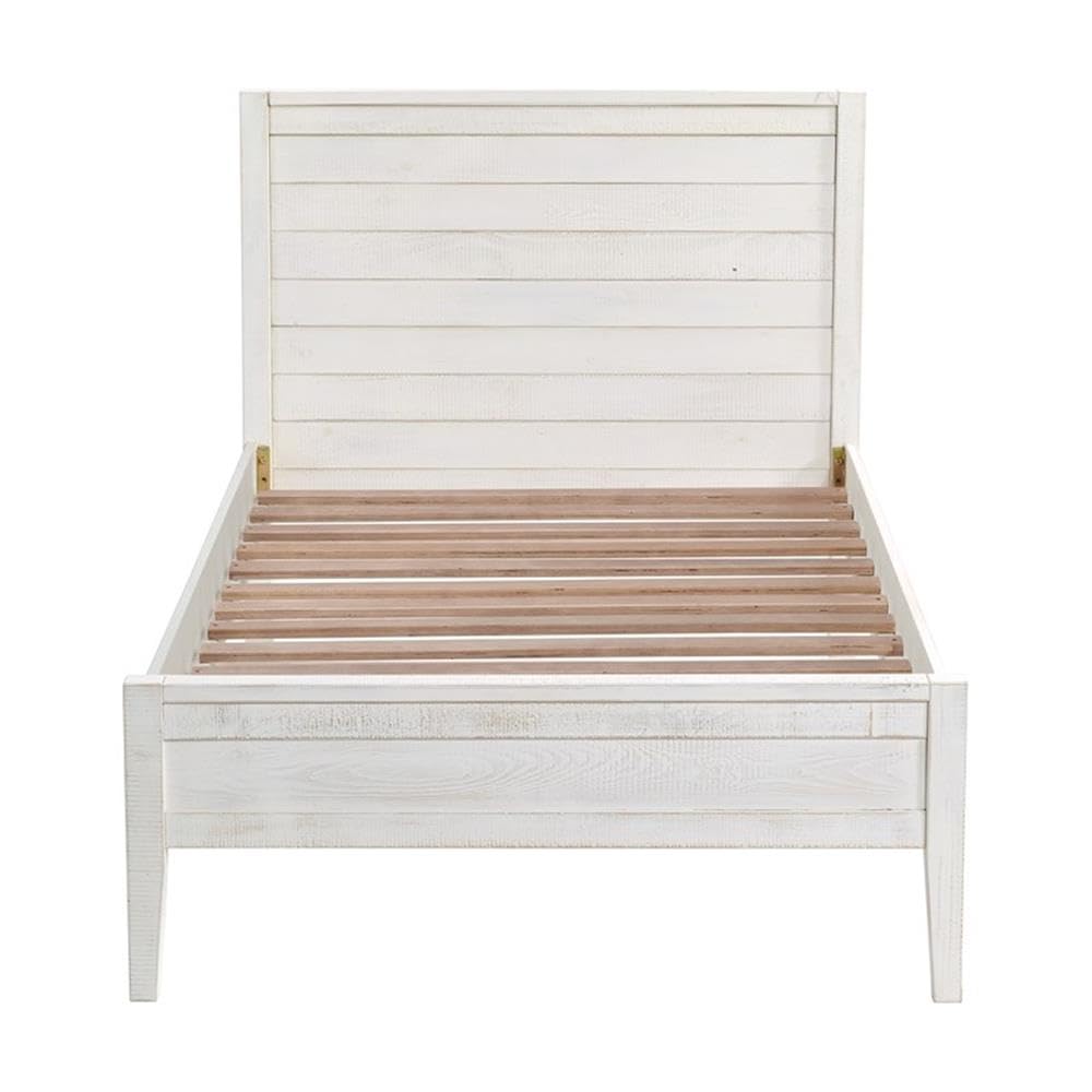 Alaterre Windsor 3-Piece Bedroom Set - Twin Panel Bed with 2 Nightstands in Driftwood White | Modern Farmhouse Furniture for Kids & Guest Rooms