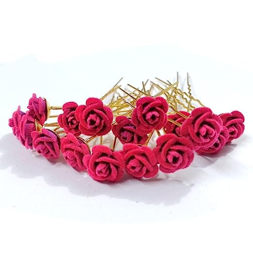Elegant Red Rose Flower Jewelry Pins with Crystal Rhinestones for Women & Girls - Pack of 24 | Perfect for Weddings, Bridal Accessories, Prom, and Special Occasions