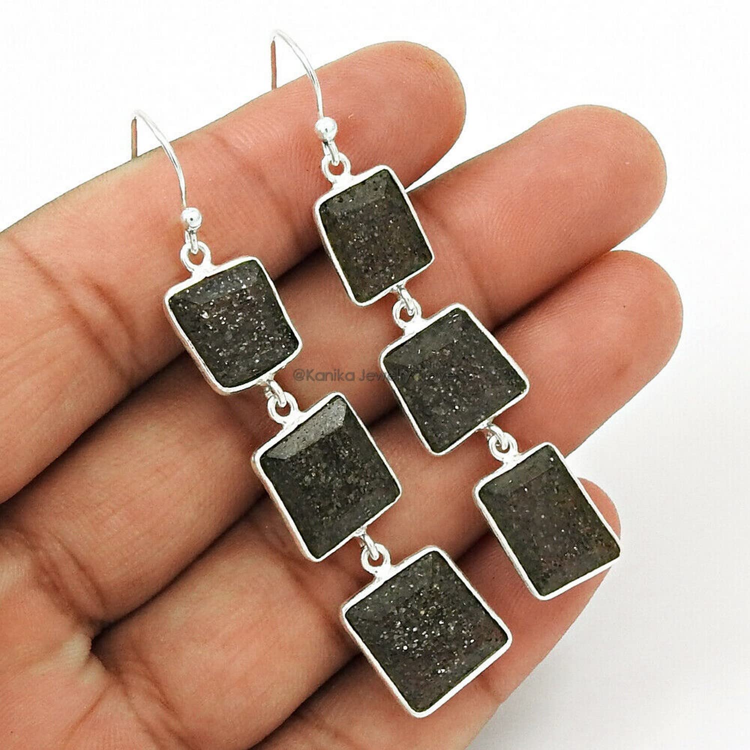 925 Sterling Silver 3-Tier Dangle Hook Earrings for Women | Handmade Sunstone Gemstone Jewelry | Elegant Gift for Birthday, Wedding & Party Occasions