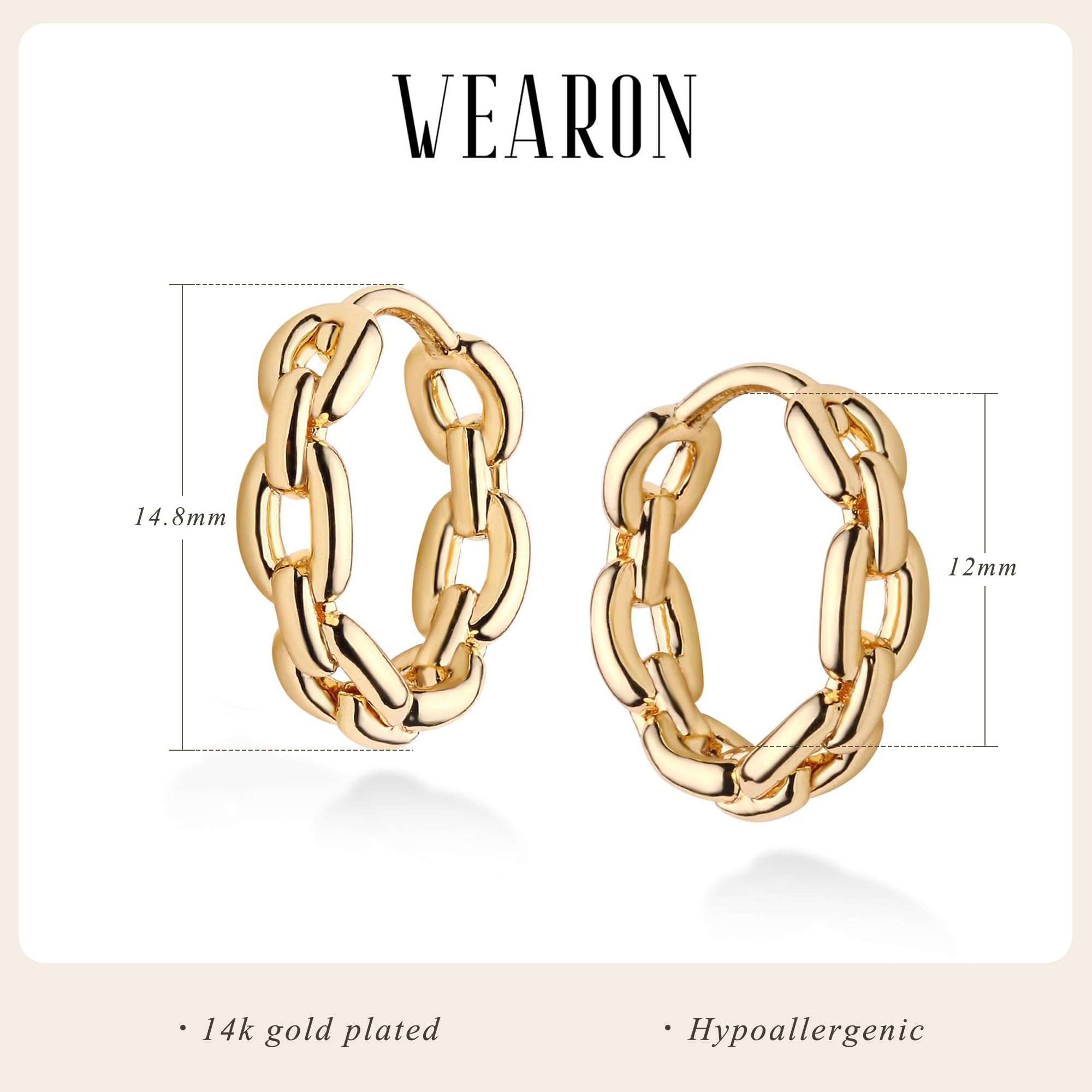 14K Gold Plated Huggie Hoop Earrings for Women - Hypoallergenic Twisted Chain Hollow Out Design - Elegant Everyday & Party Jewelry Gift