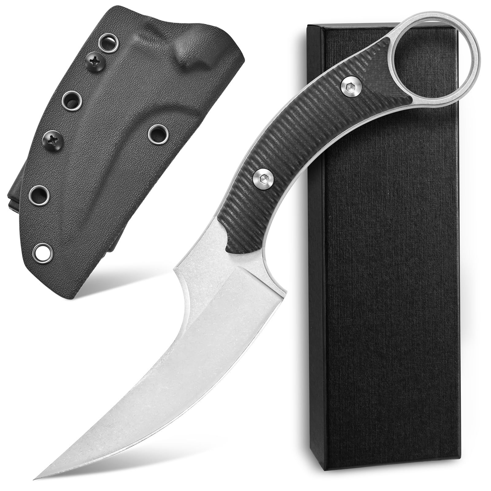 Ccanku C1490 8-Inch Fixed Blade Knife - D2 Steel Claw Knife with G10 Handle - Survival & Bushcraft Outdoor EDC Knife - Includes K-Sheath (Silver) - Perfect for Camping, Hunting, and Tactical Use