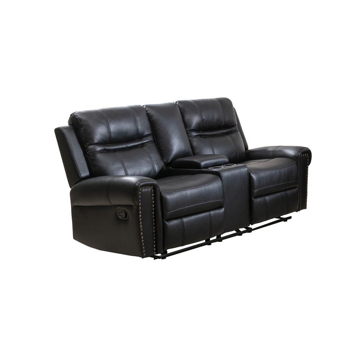 Emerson Black Reclining Loveseat with Center Console - Modern 2-Seater Recliner Sofa with Cup Holders & Storage | Perfect for Living Room, Home Theater & Small Spaces