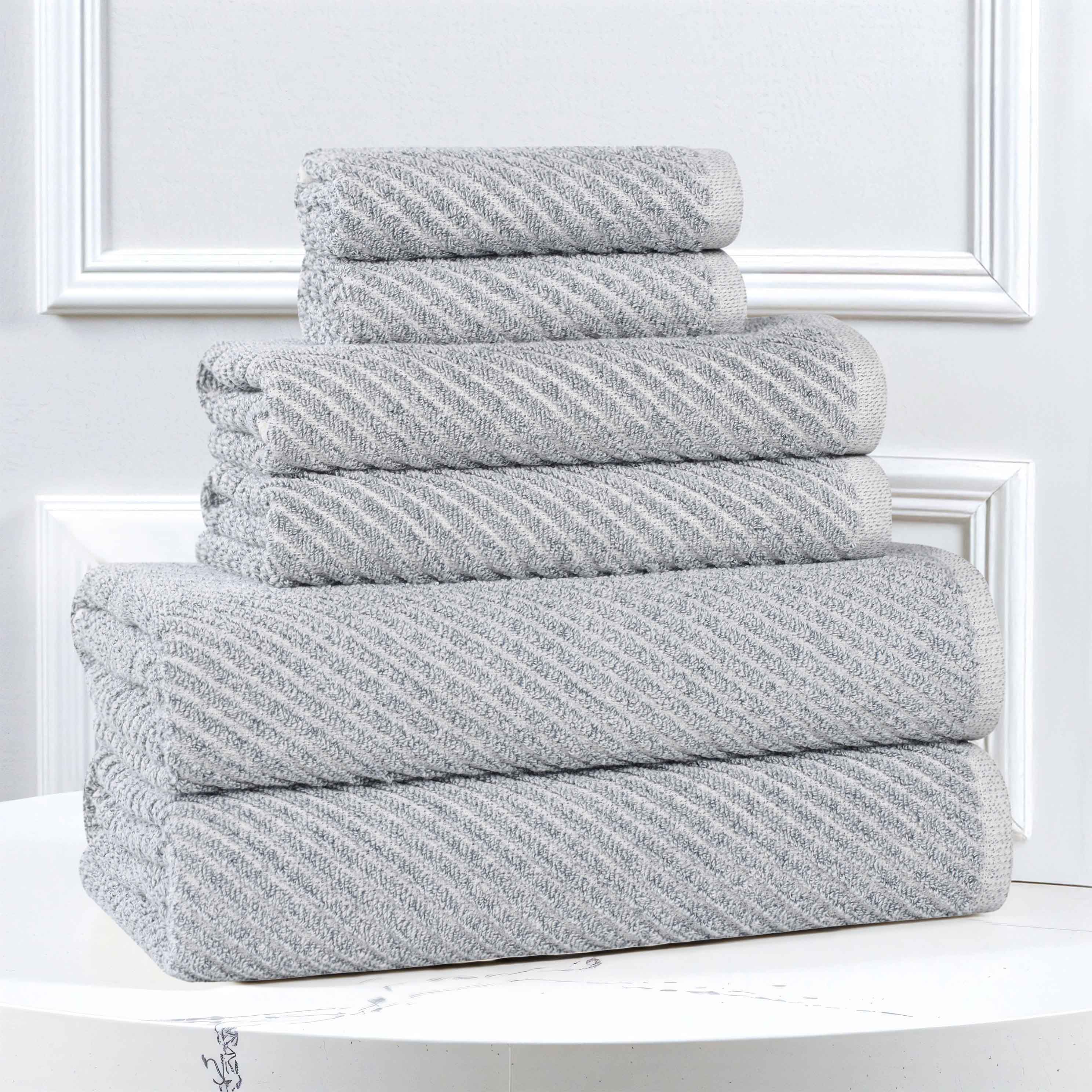 Premium 6-Piece Cotton Blend Towel Set - Soft, Absorbent & Medium Weight with Diagonal Stripes - Perfect for Bathroom, Spa & Guest Use